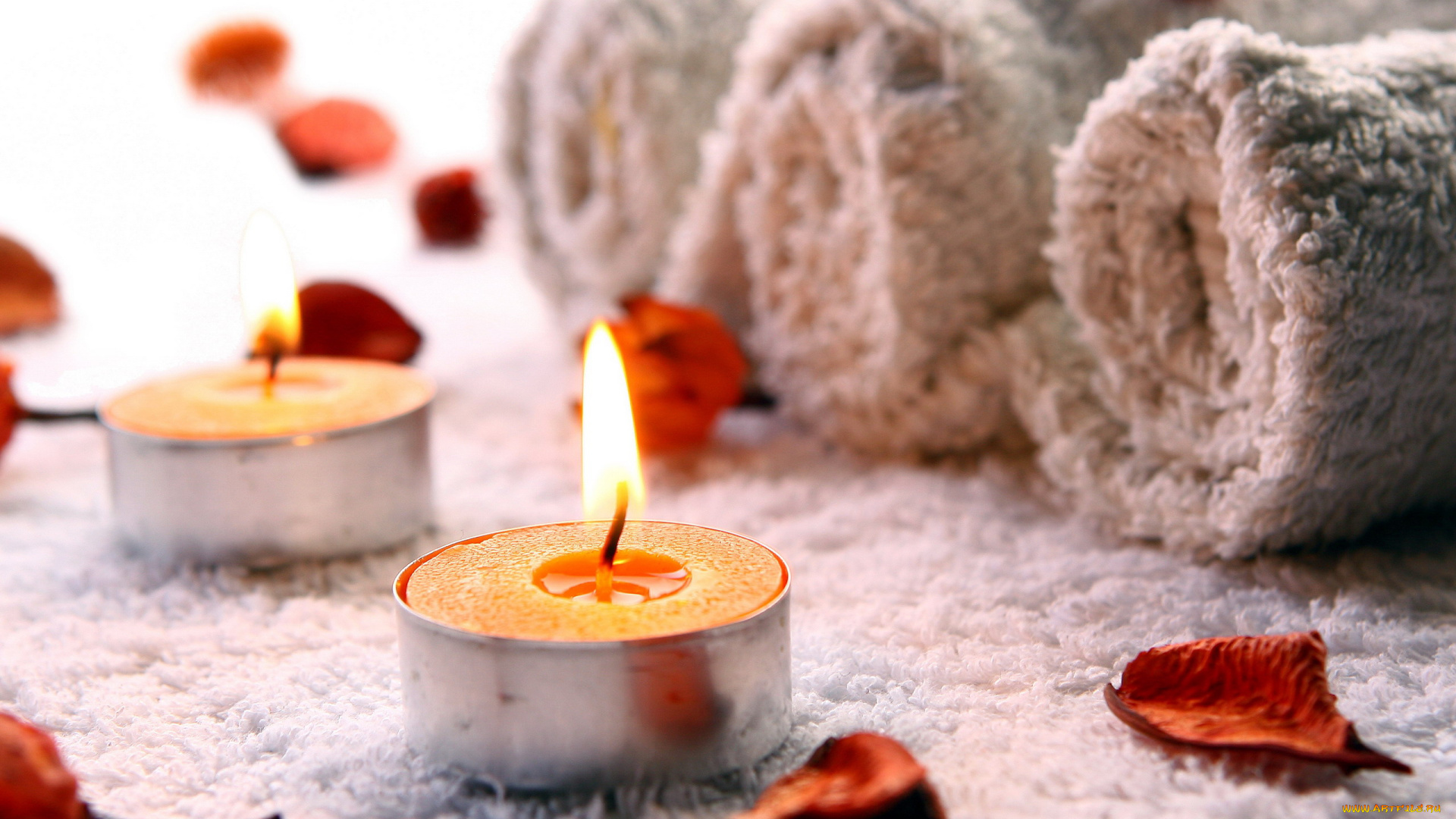 разное, свечи, полотенца, лепестки