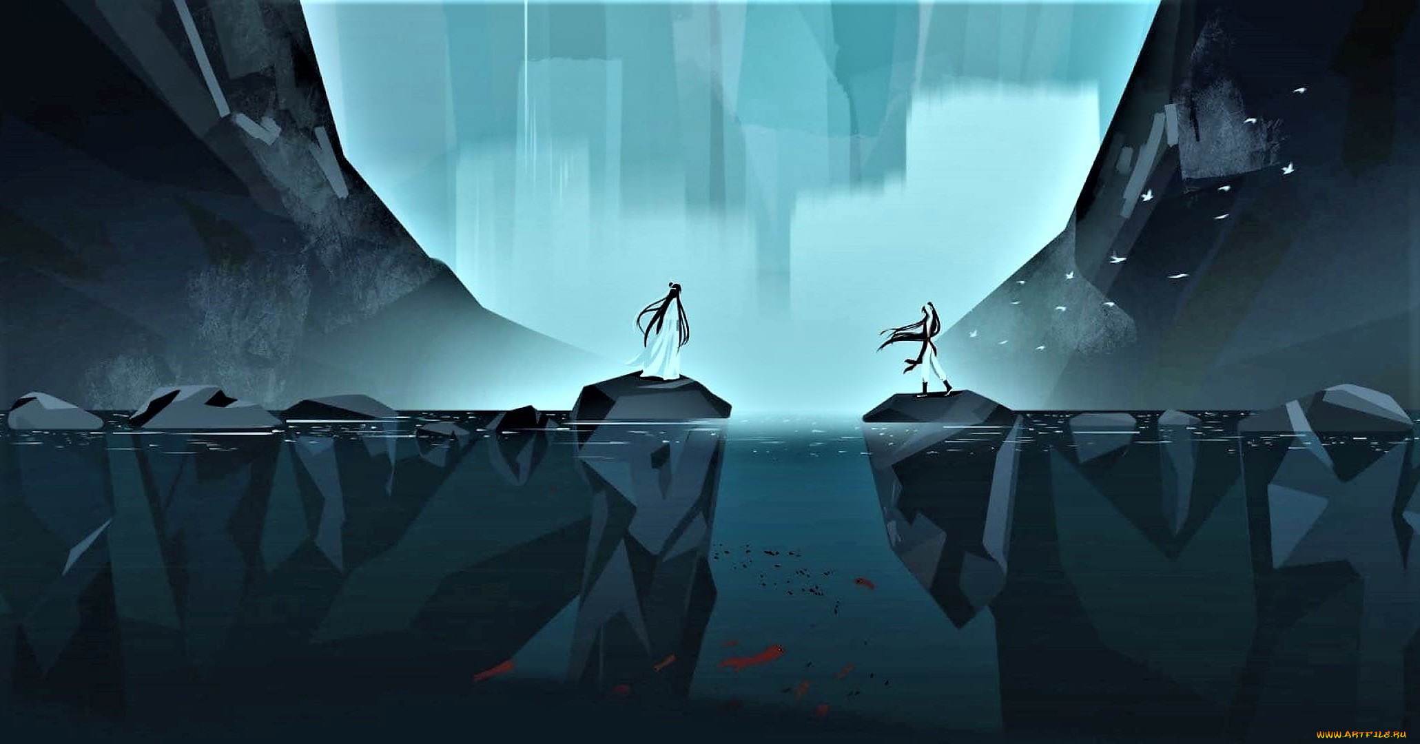 аниме, mo, dao, zu, shi, вэй, усянь, лань, ванцзы, скалы, камни, озеро