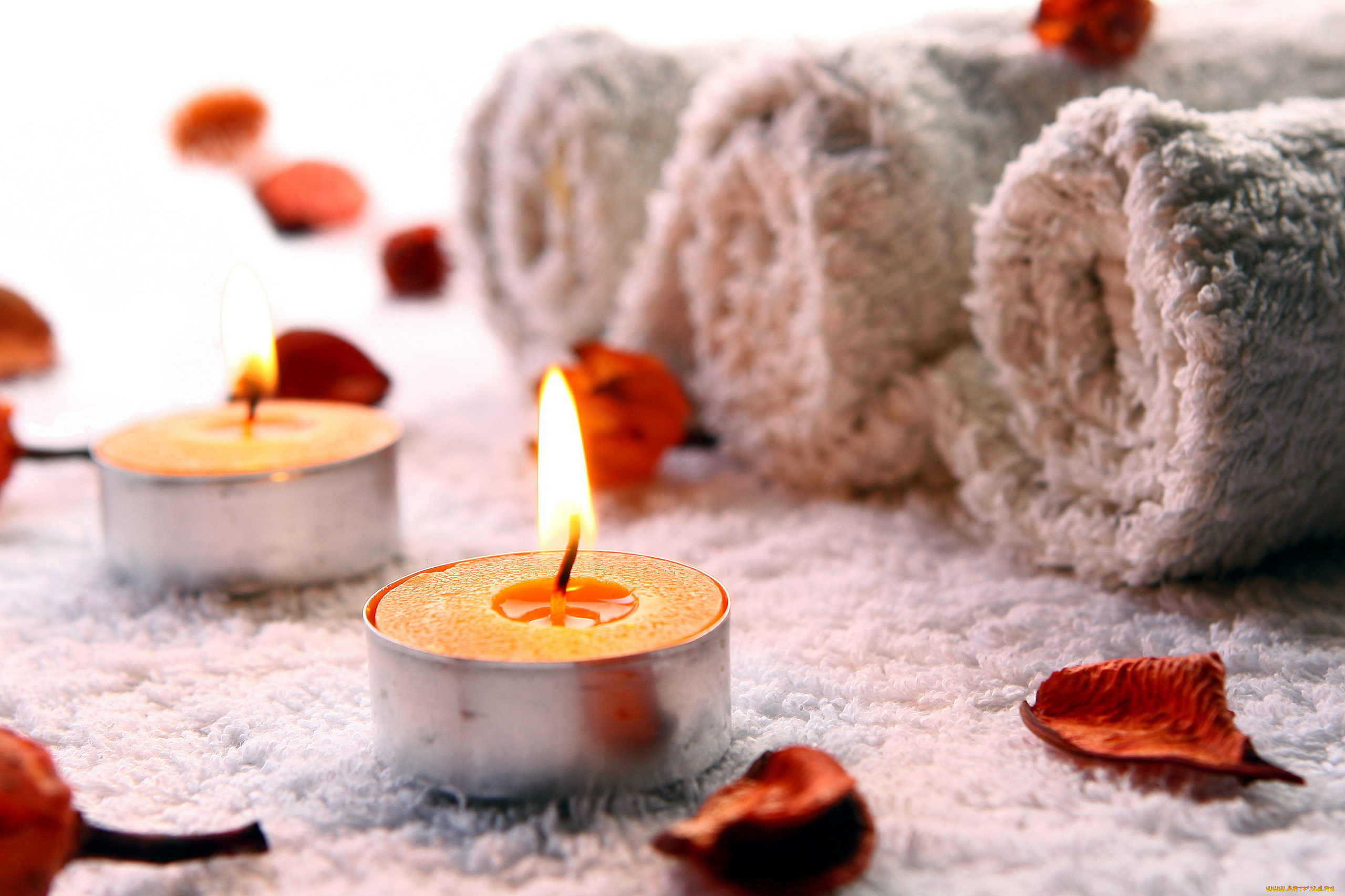 разное, свечи, полотенца, лепестки