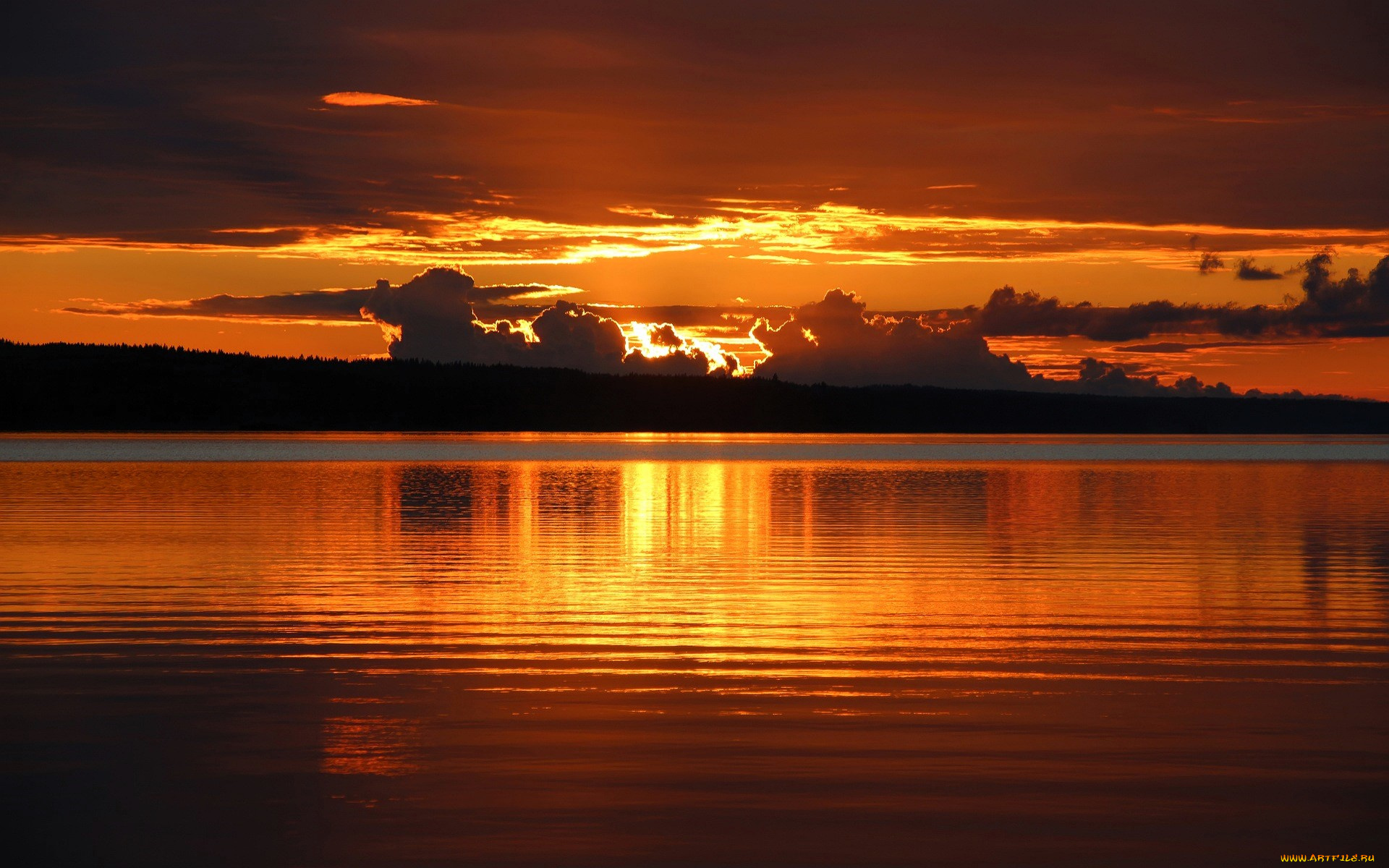 природа, восходы, закаты, закат, облака, лес, озеро