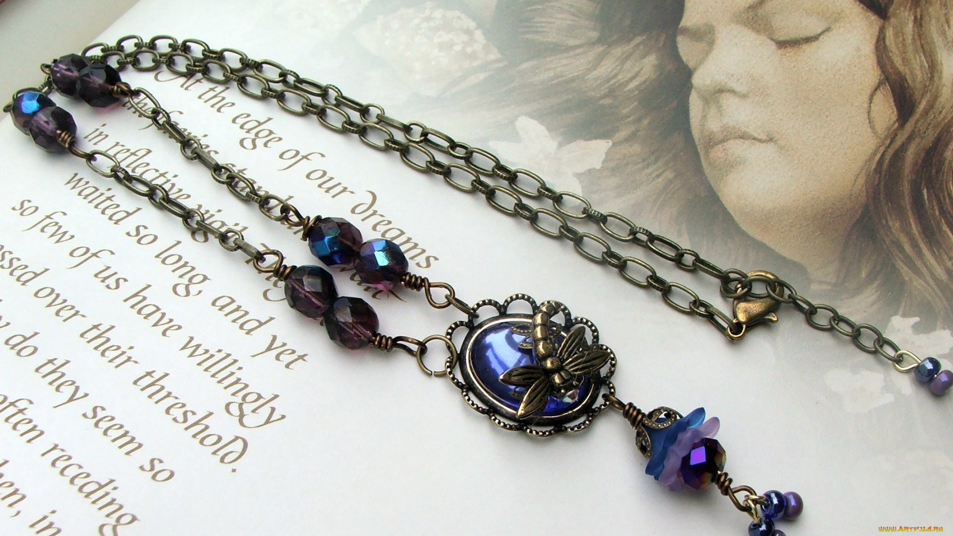 разное, украшения, аксессуары, веера, кулон, аметист, девушка, стрекоза