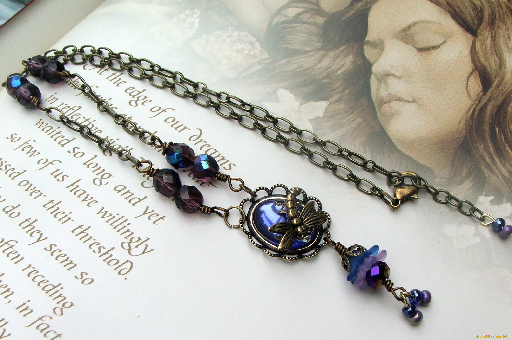 разное, украшения, аксессуары, веера, кулон, аметист, девушка, стрекоза