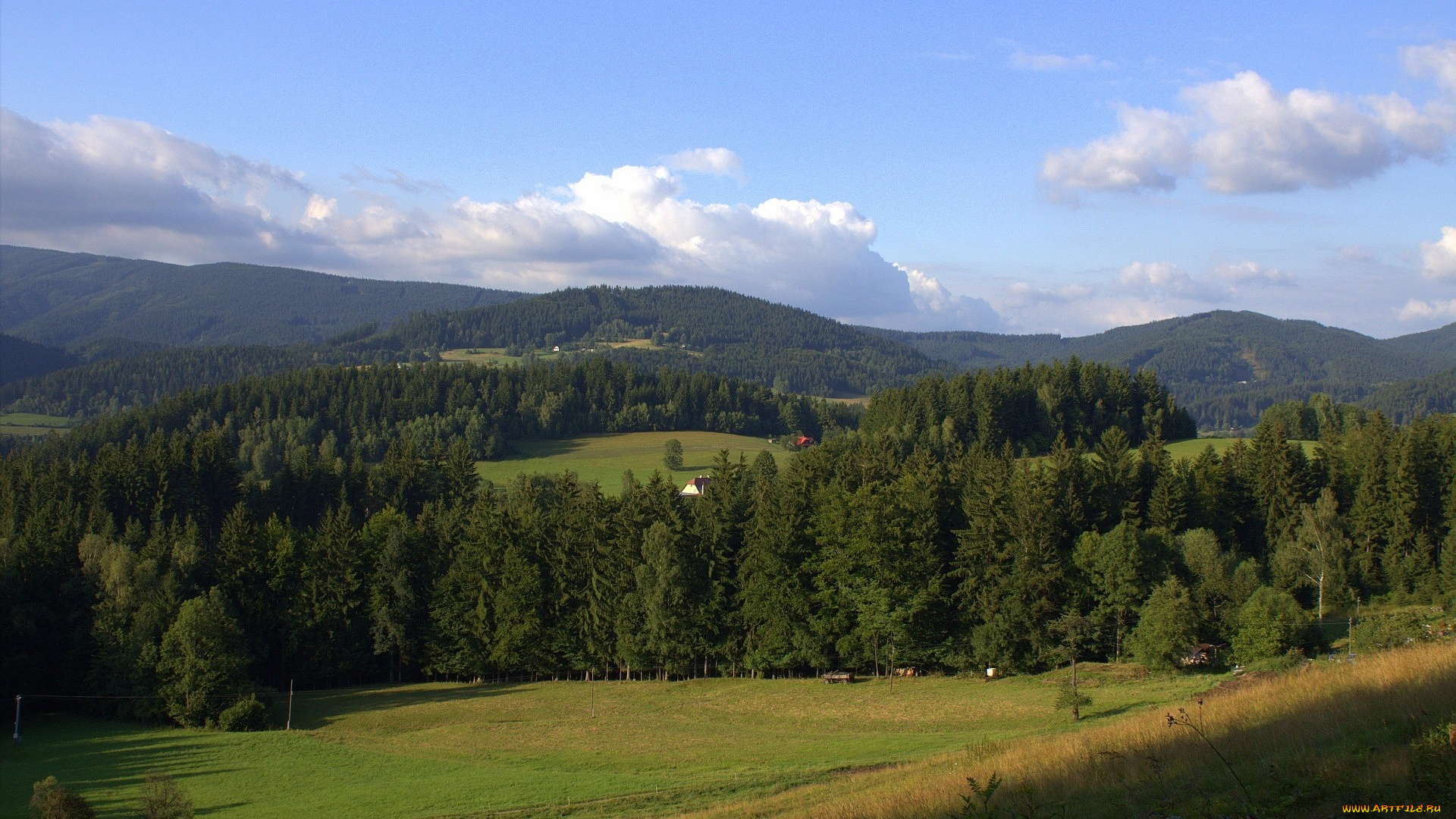 природа, пейзажи, горы, лес, деревья, облака