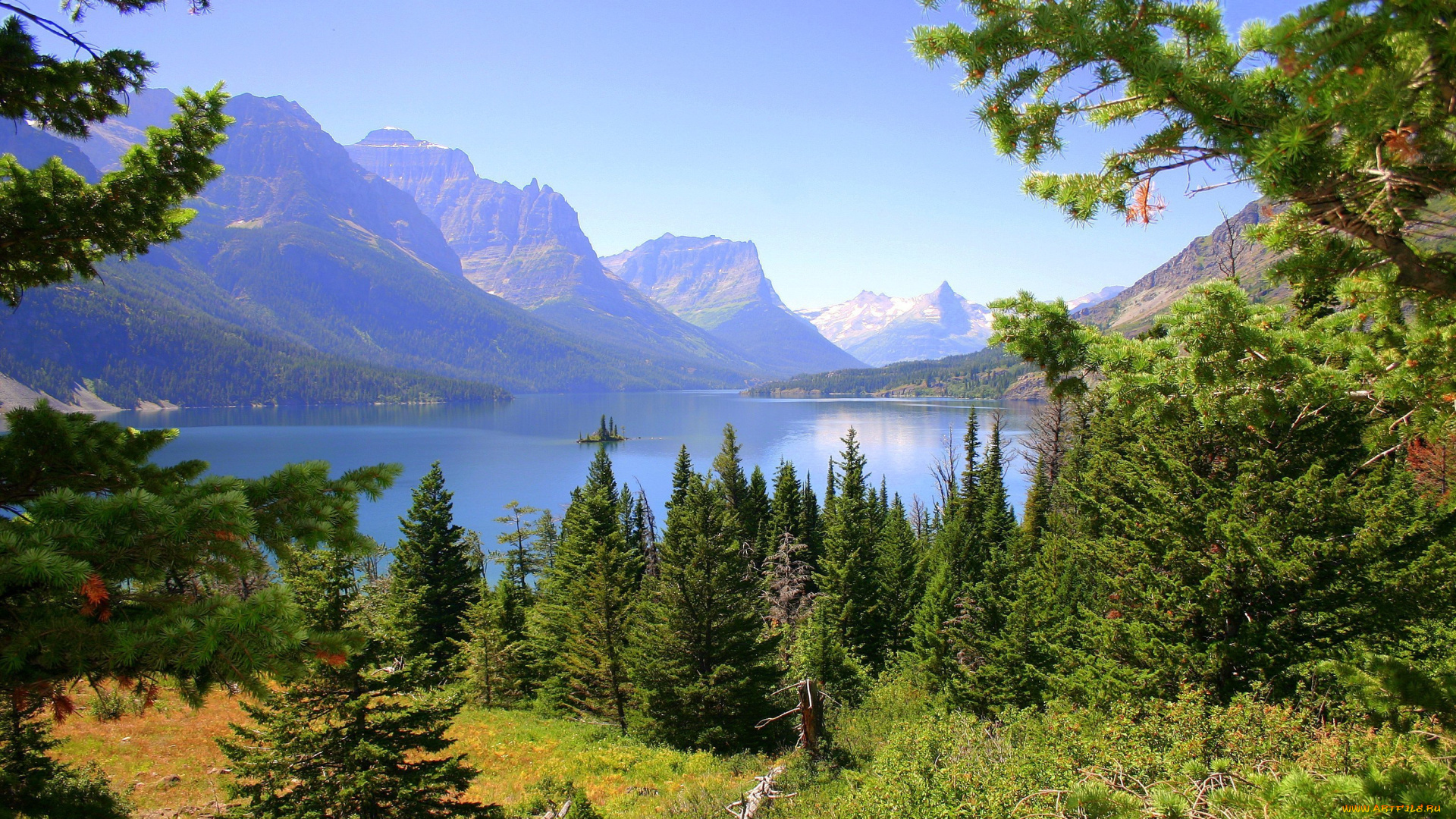 st, mary, lake, glacier, national, park, природа, реки, озера, горы, пейзаж, озеро, деревья
