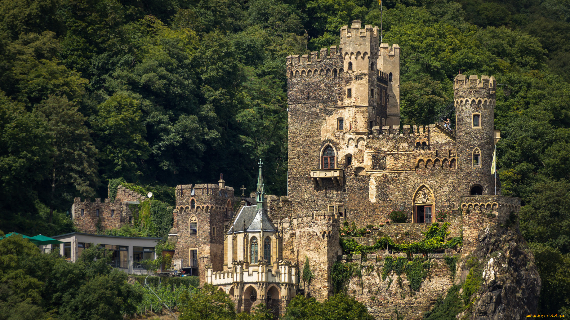 burg, rheinstein, города, замки, германии, замок