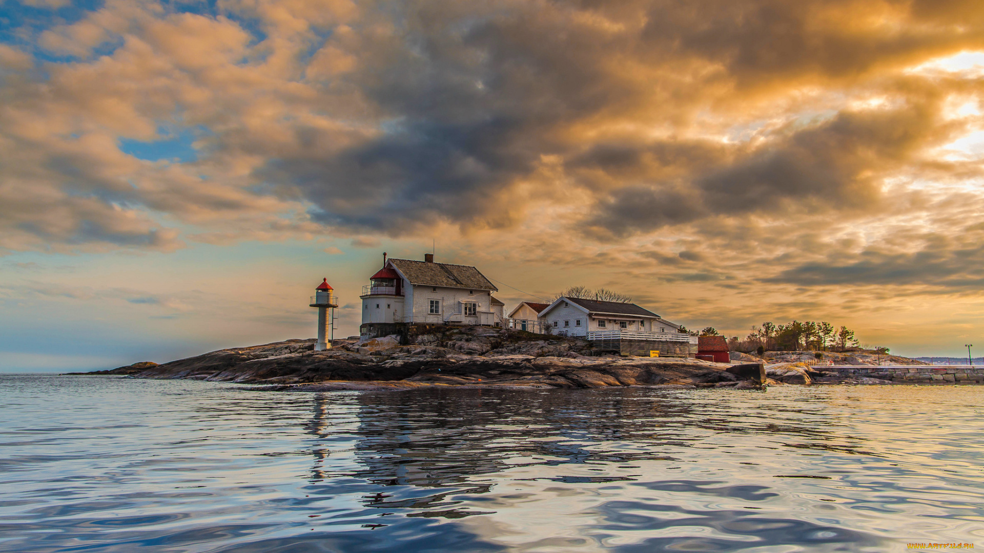 природа, маяки, островок, побережье, море, маяк, облака