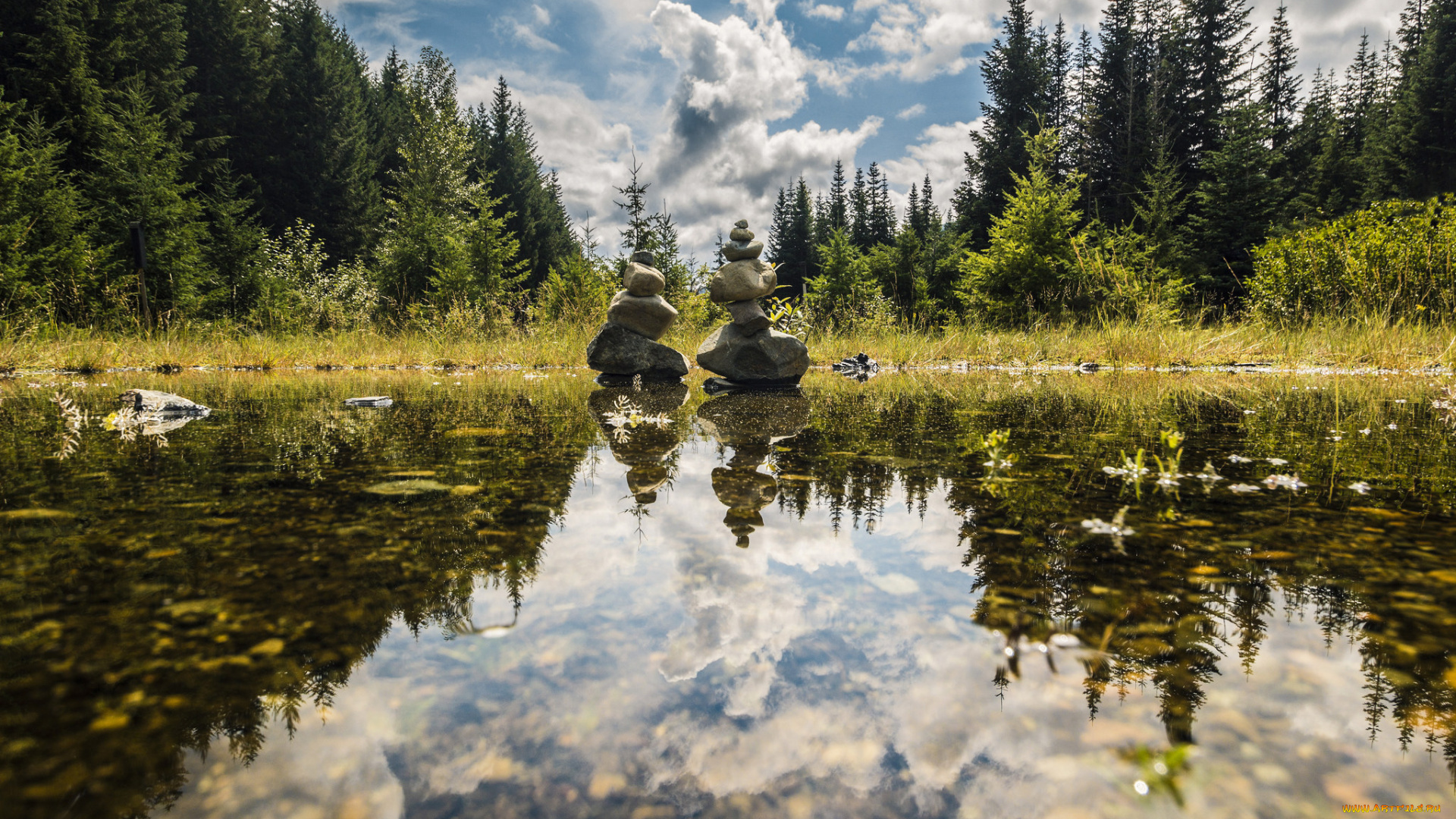 природа, реки, озера, облака, лес, камни, озеро