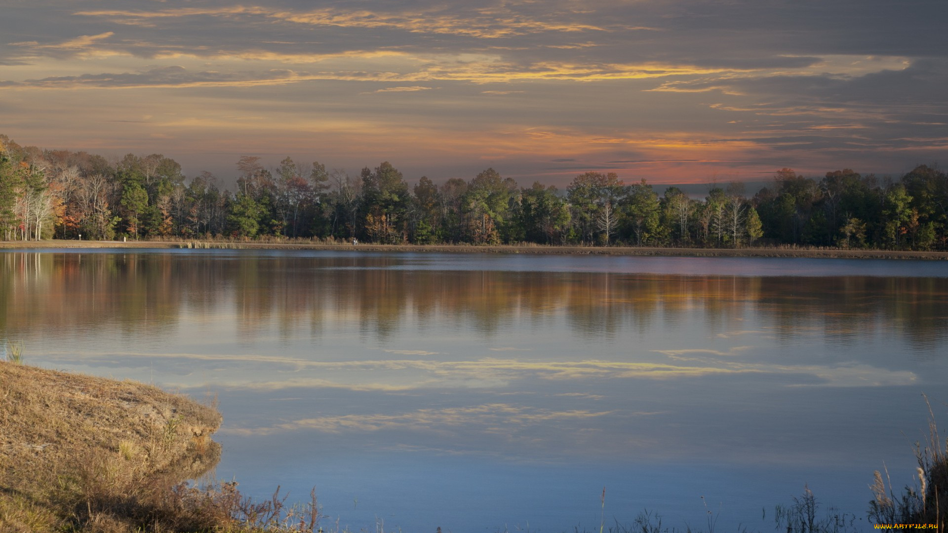 природа, реки, озера, осень, вечер, озеро, лес