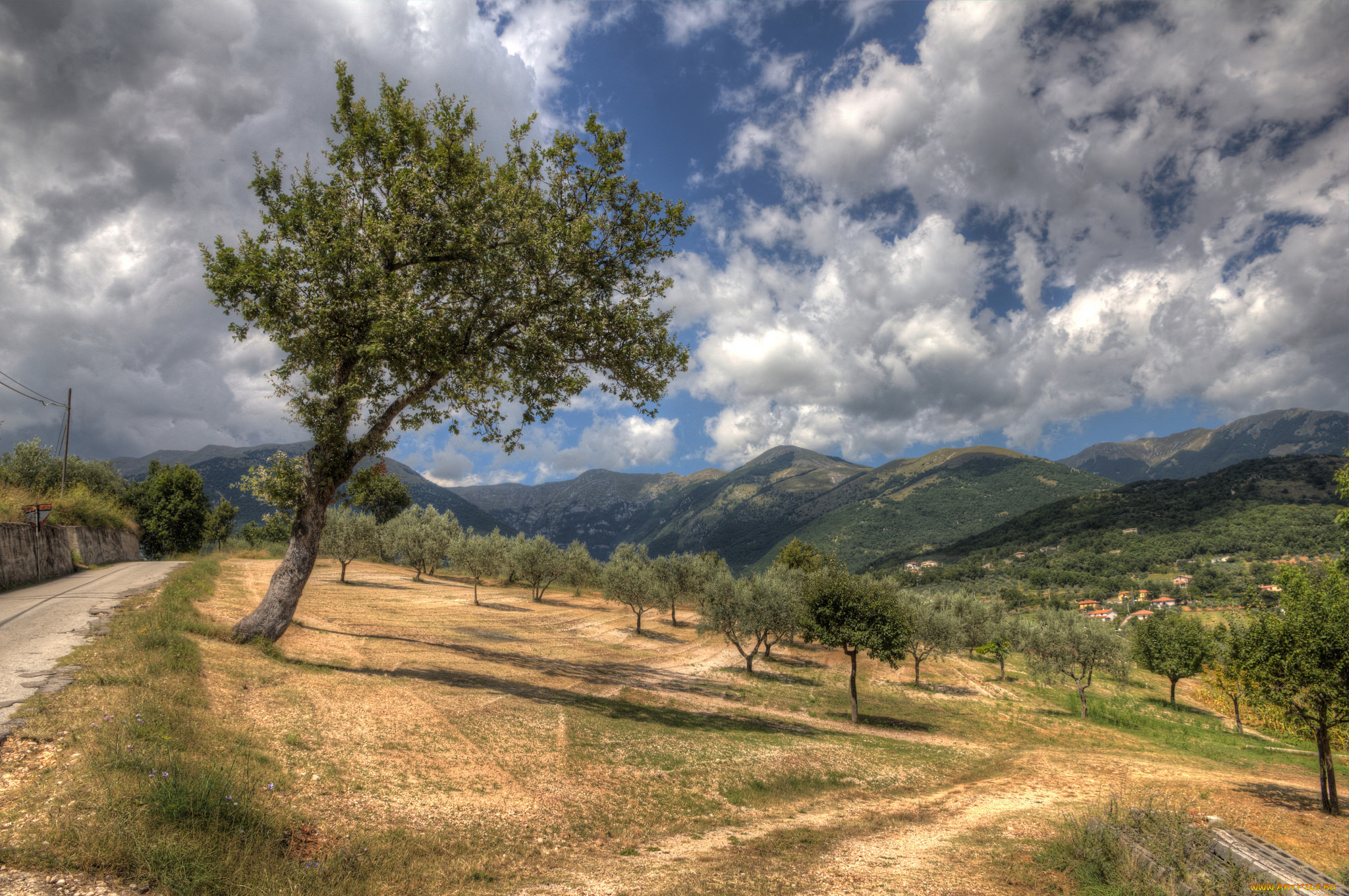 природа, дороги, облака, деревья, горы, дорога