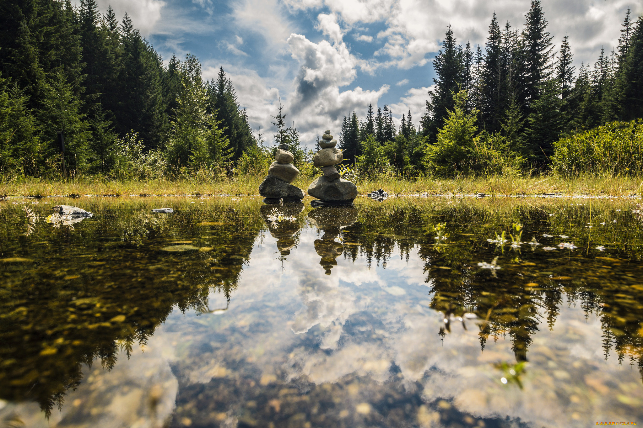 природа, реки, озера, облака, лес, камни, озеро