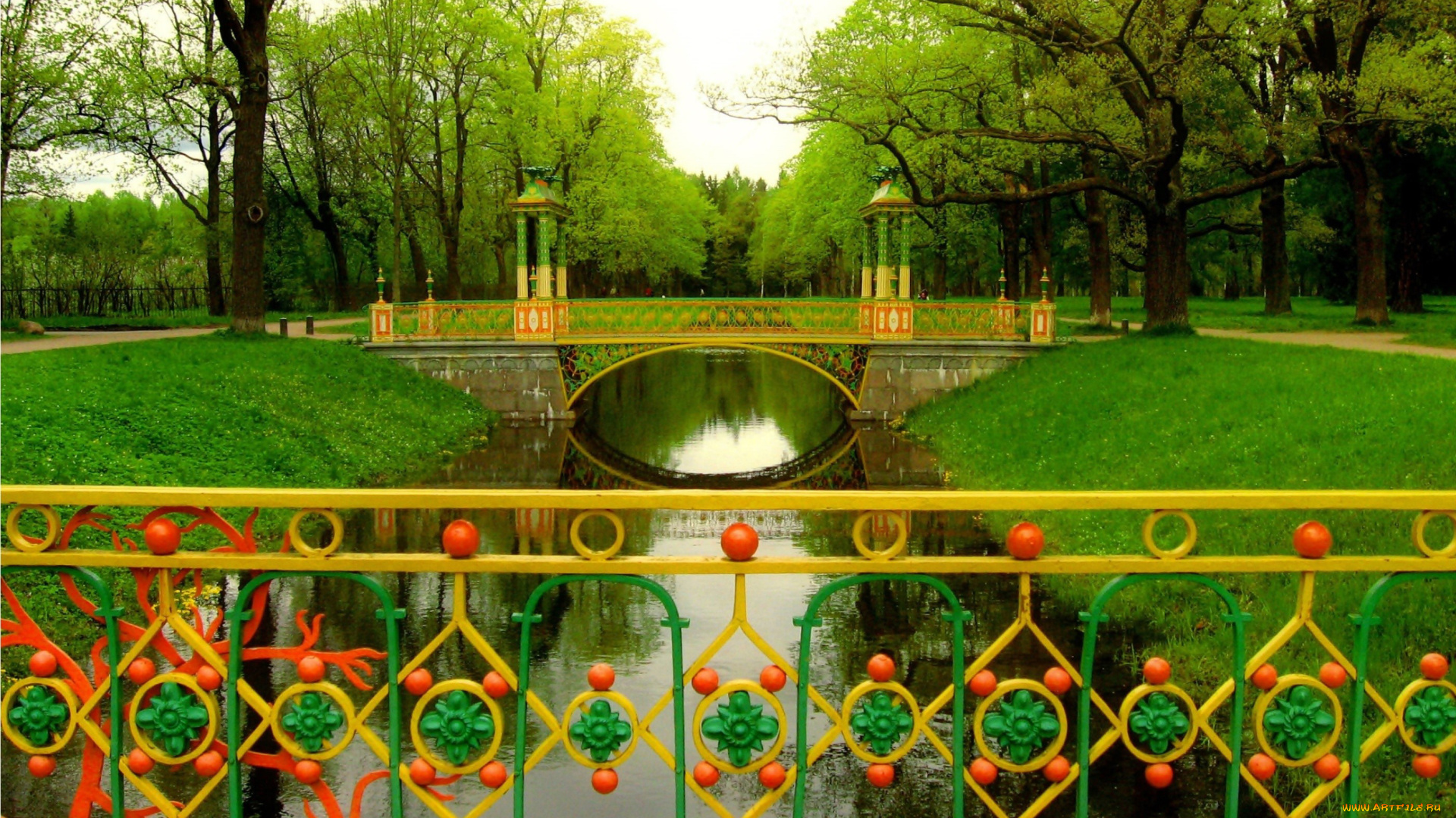 природа, парк, мостики, ручей, аллеи