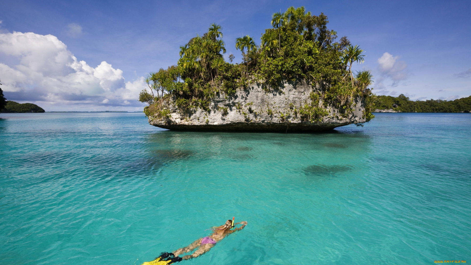 природа, тропики, девушка, море, остров, дайвер