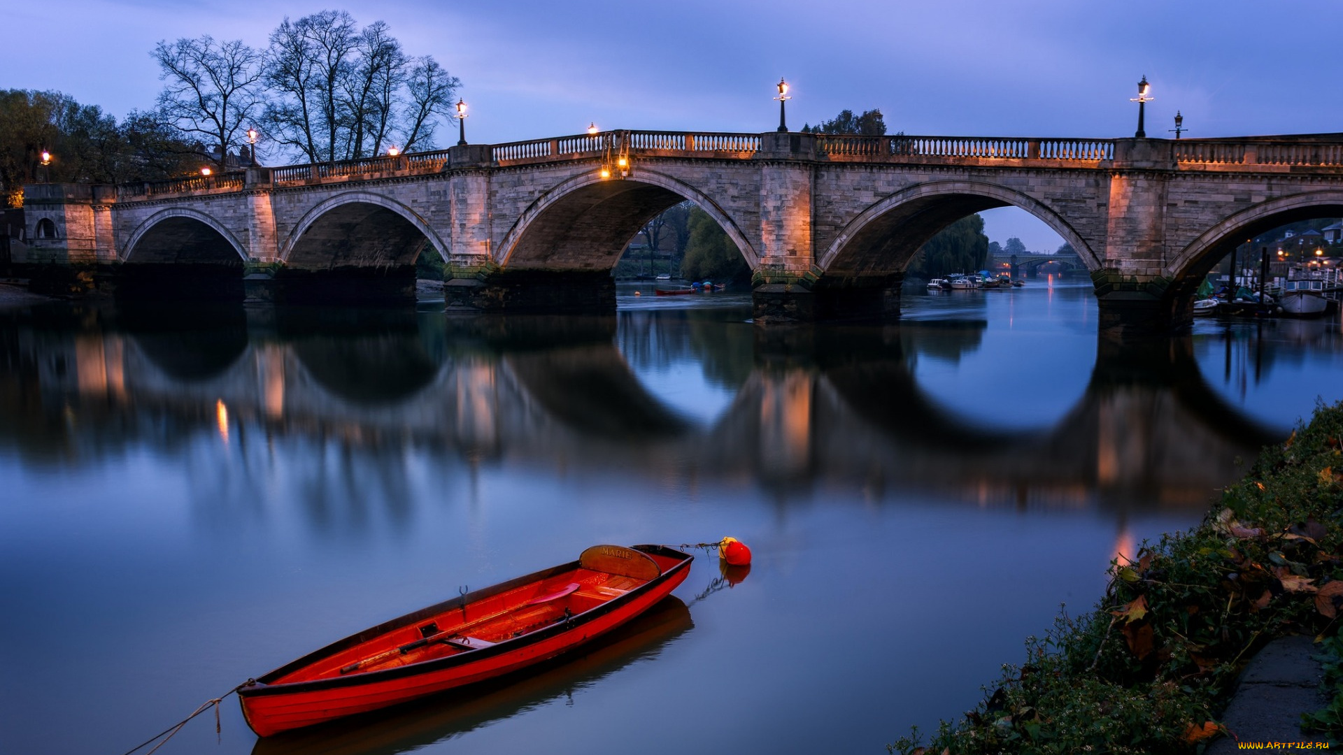 корабли, лодки, , шлюпки, ричмондский, мост, лондон, англия, лодка, ночь, арка