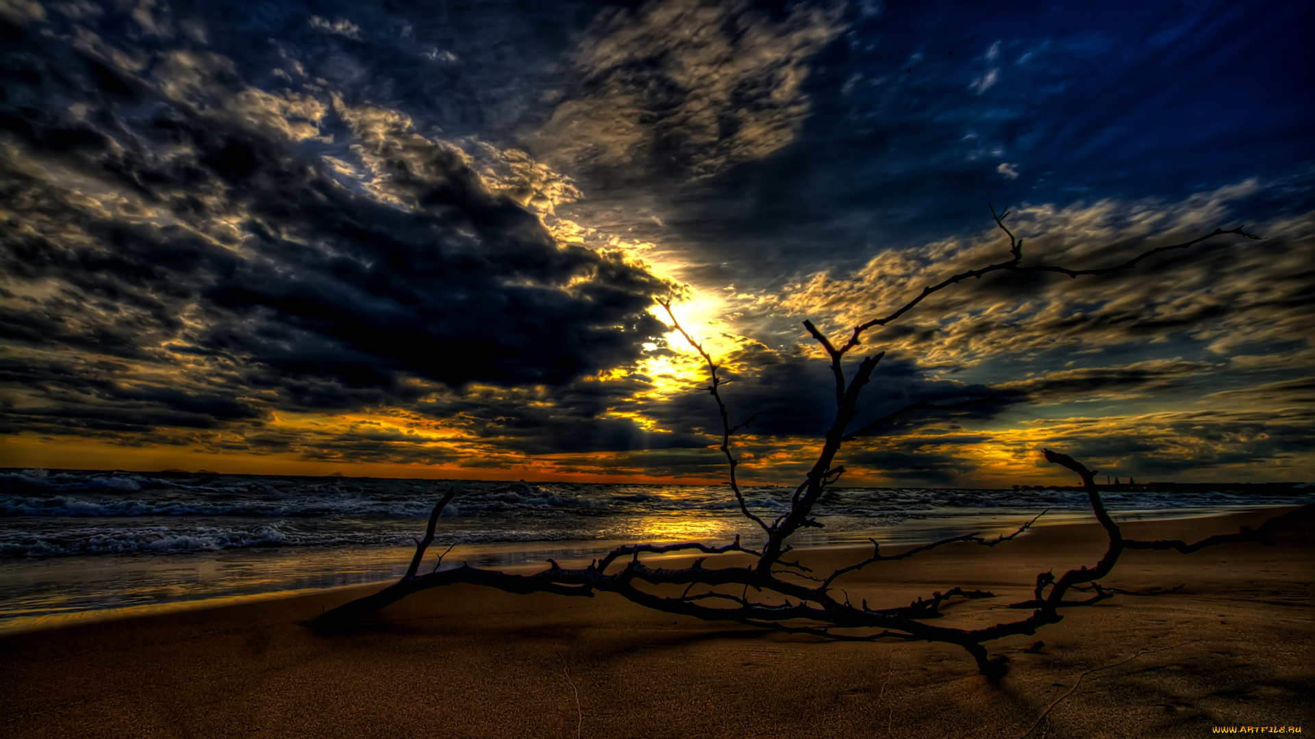 природа, побережье, ночь, море, пляж