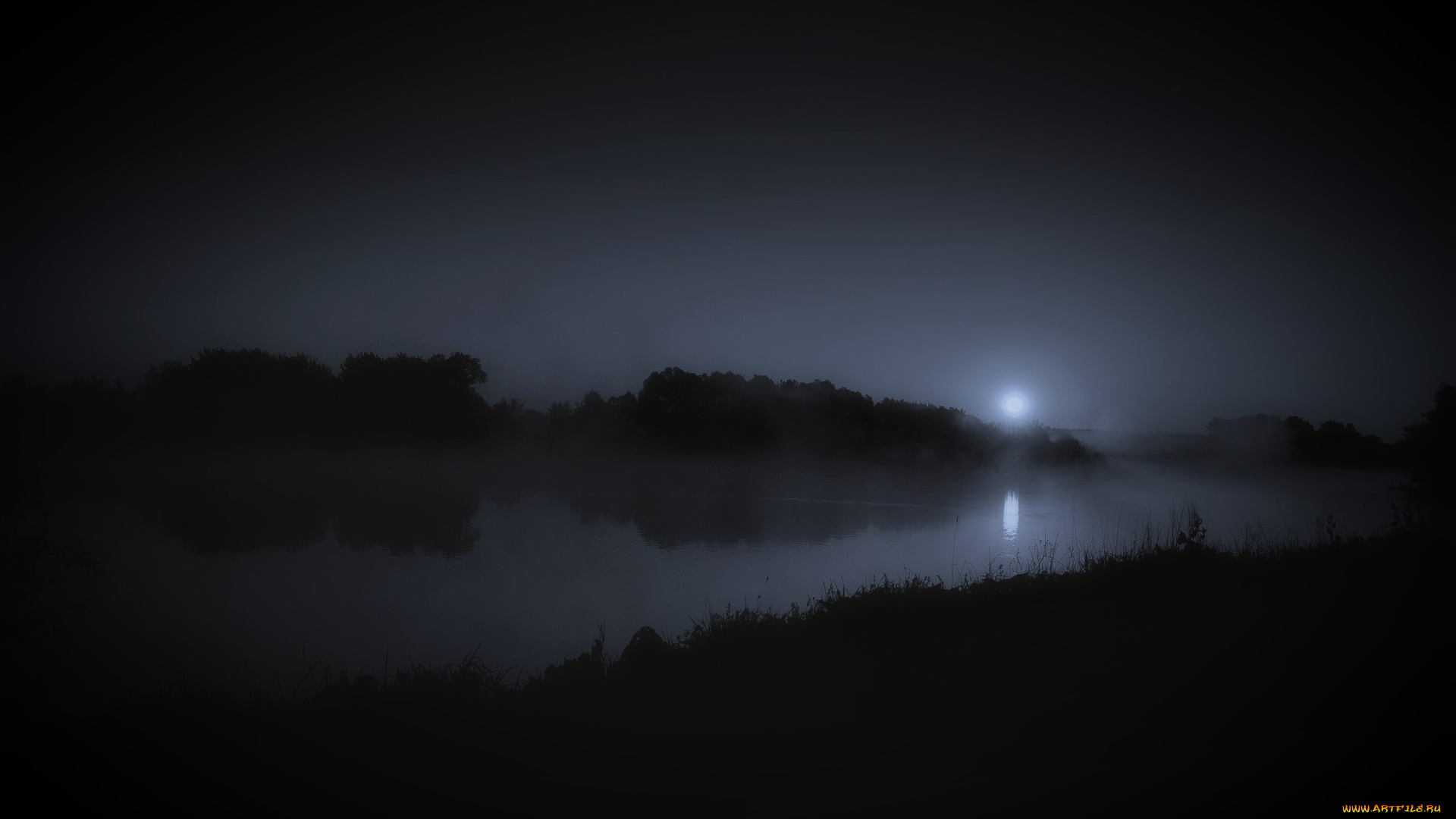 природа, реки, озера, река, ночь, луна, деревья