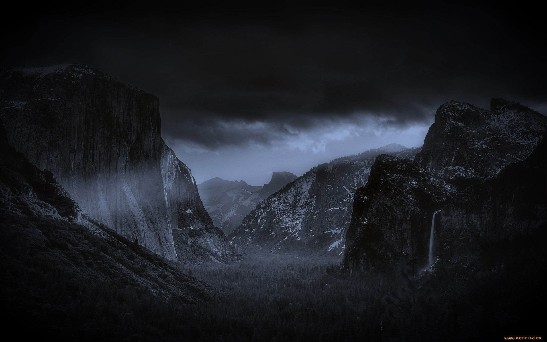 природа, горы, облака, ночь