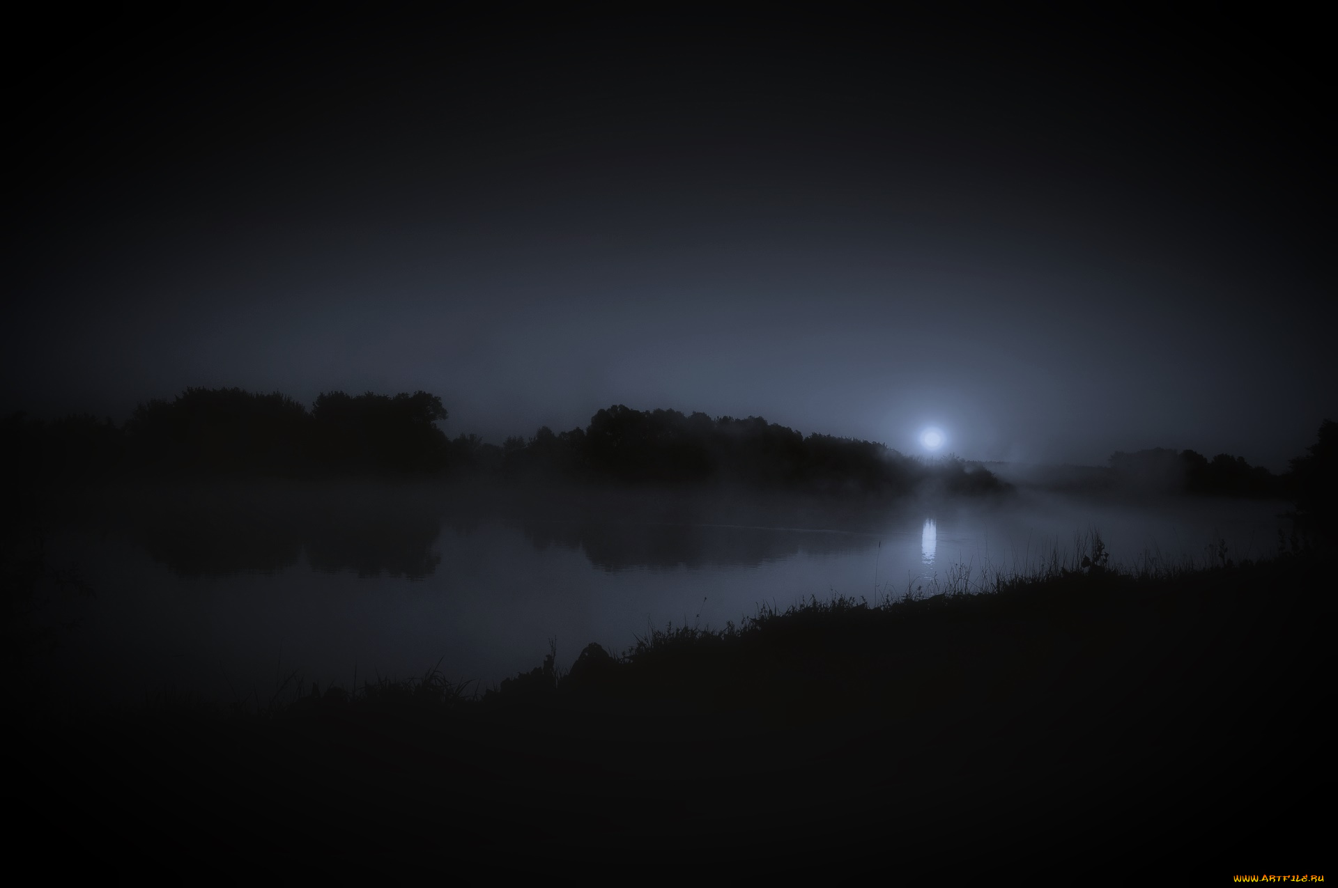 природа, реки, озера, река, ночь, луна, деревья