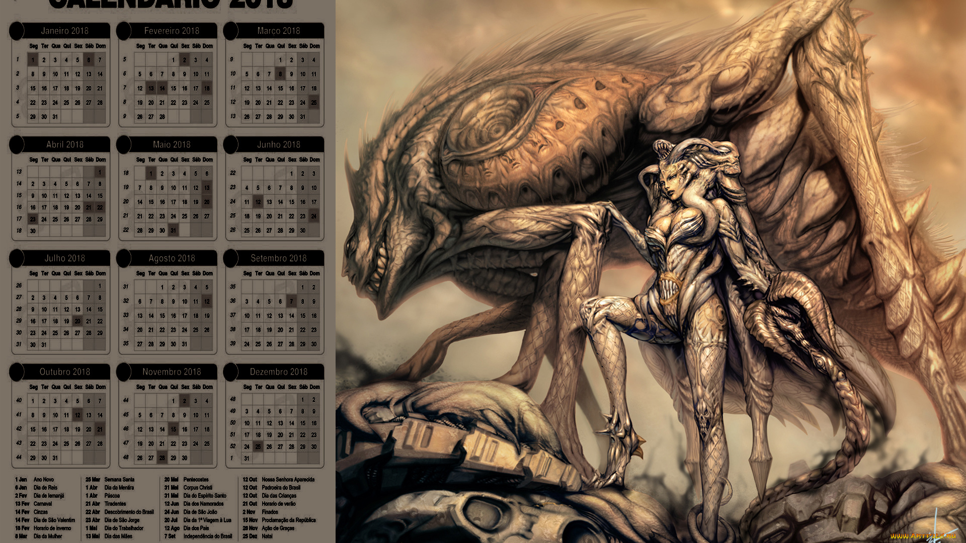 календари, фэнтези, женщина, существо