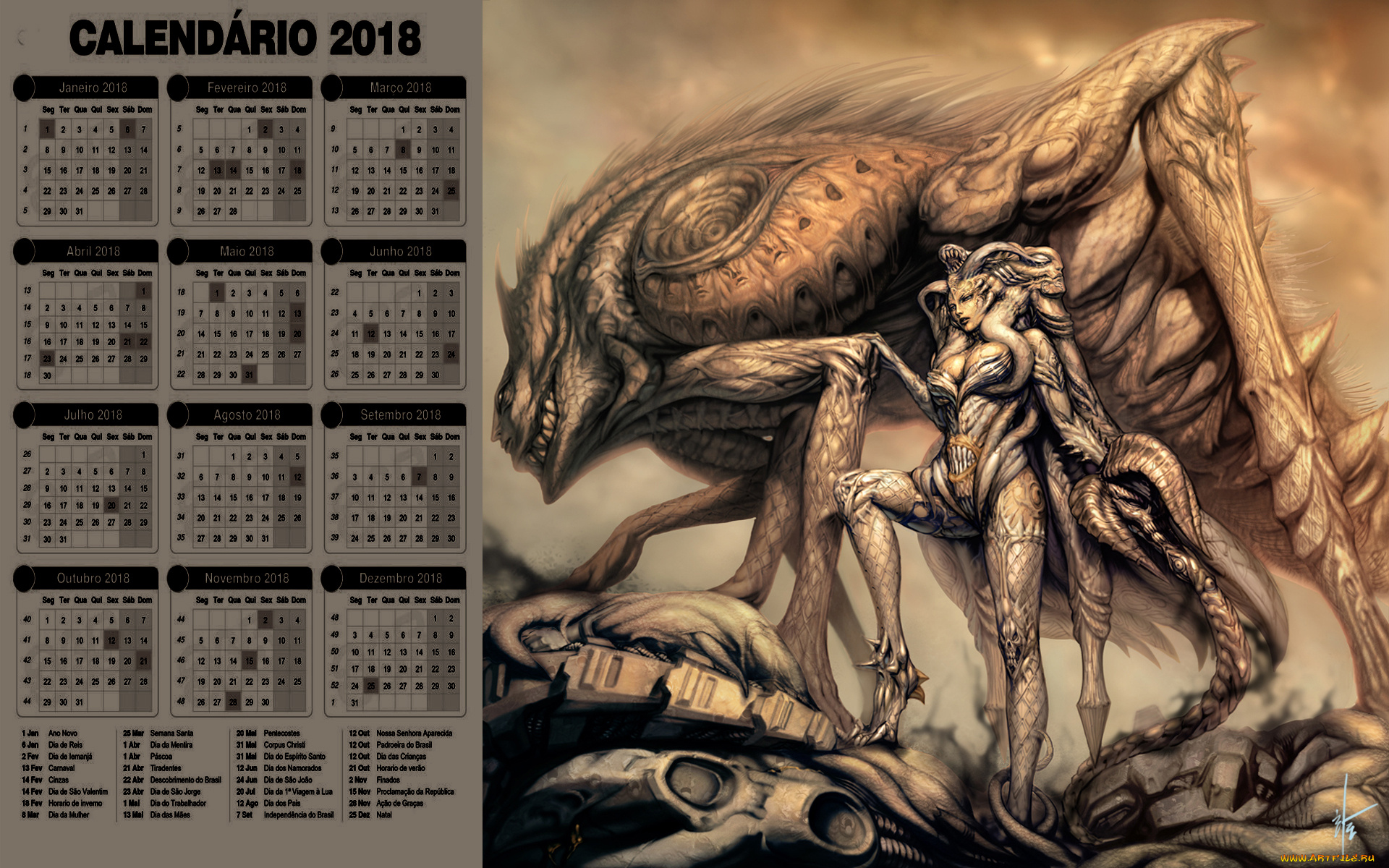 календари, фэнтези, женщина, существо