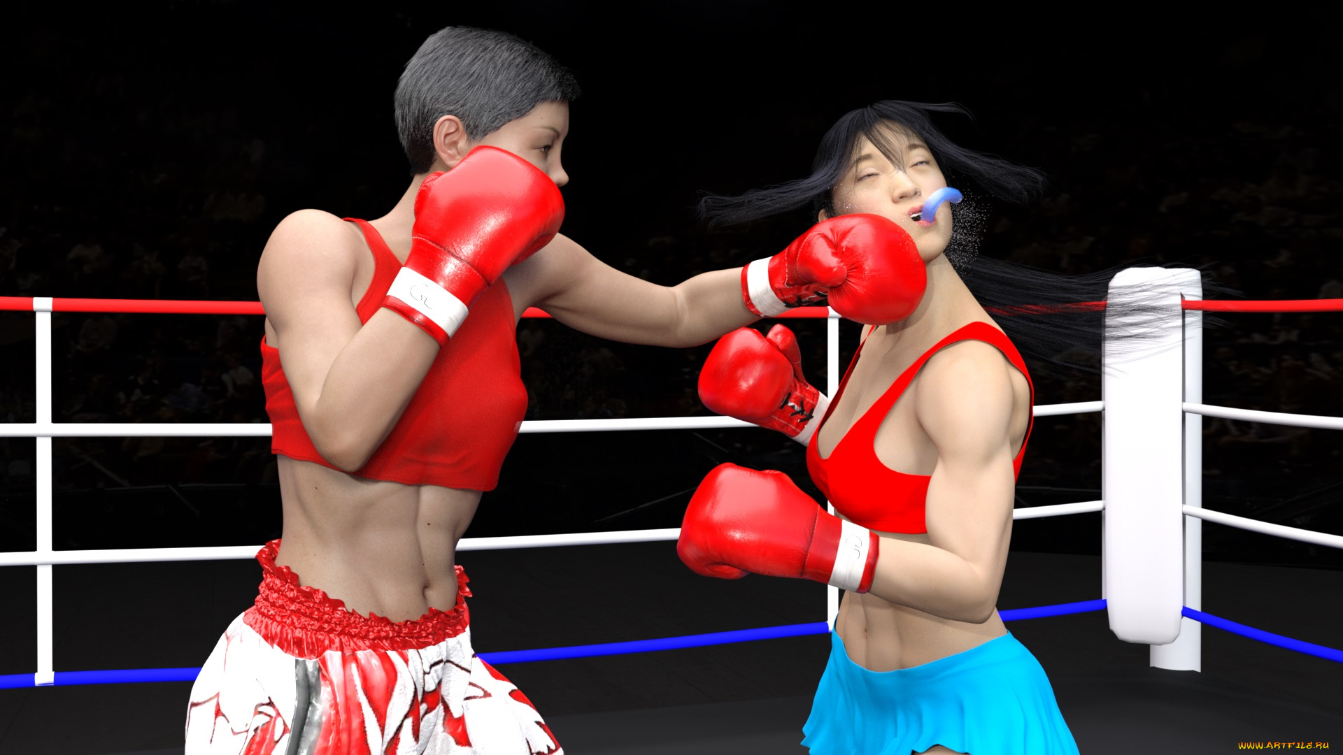 3д, графика, спорт, , sport, ринг, бокс, фон, взгляд, девушки