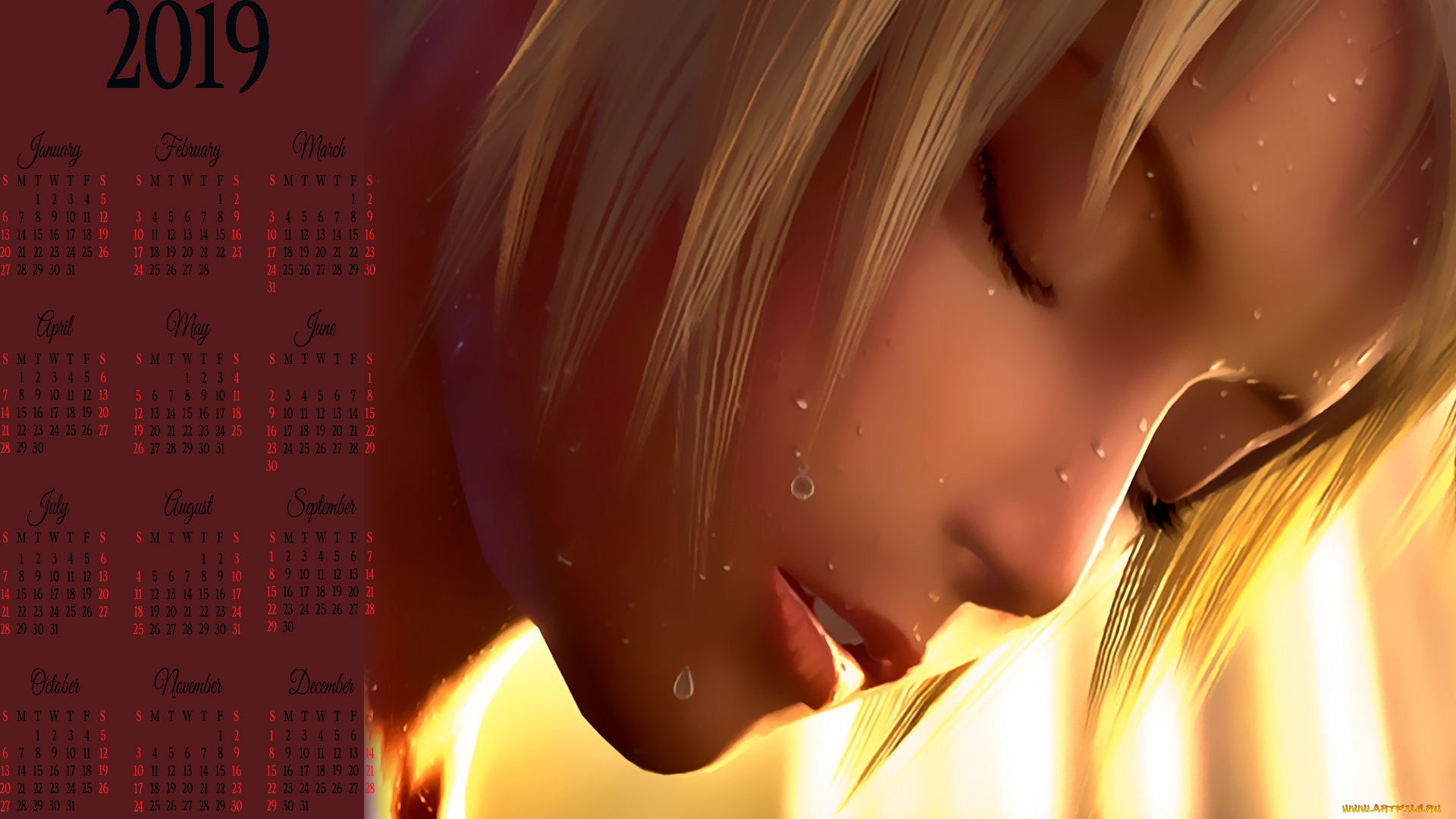 календари, видеоигры, капли, лицо, девушка, человек, calendar, 2019