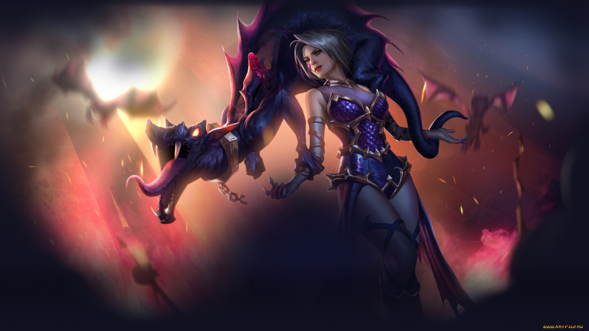 видео, игры, heroes, of, newerth, дракон, девушка