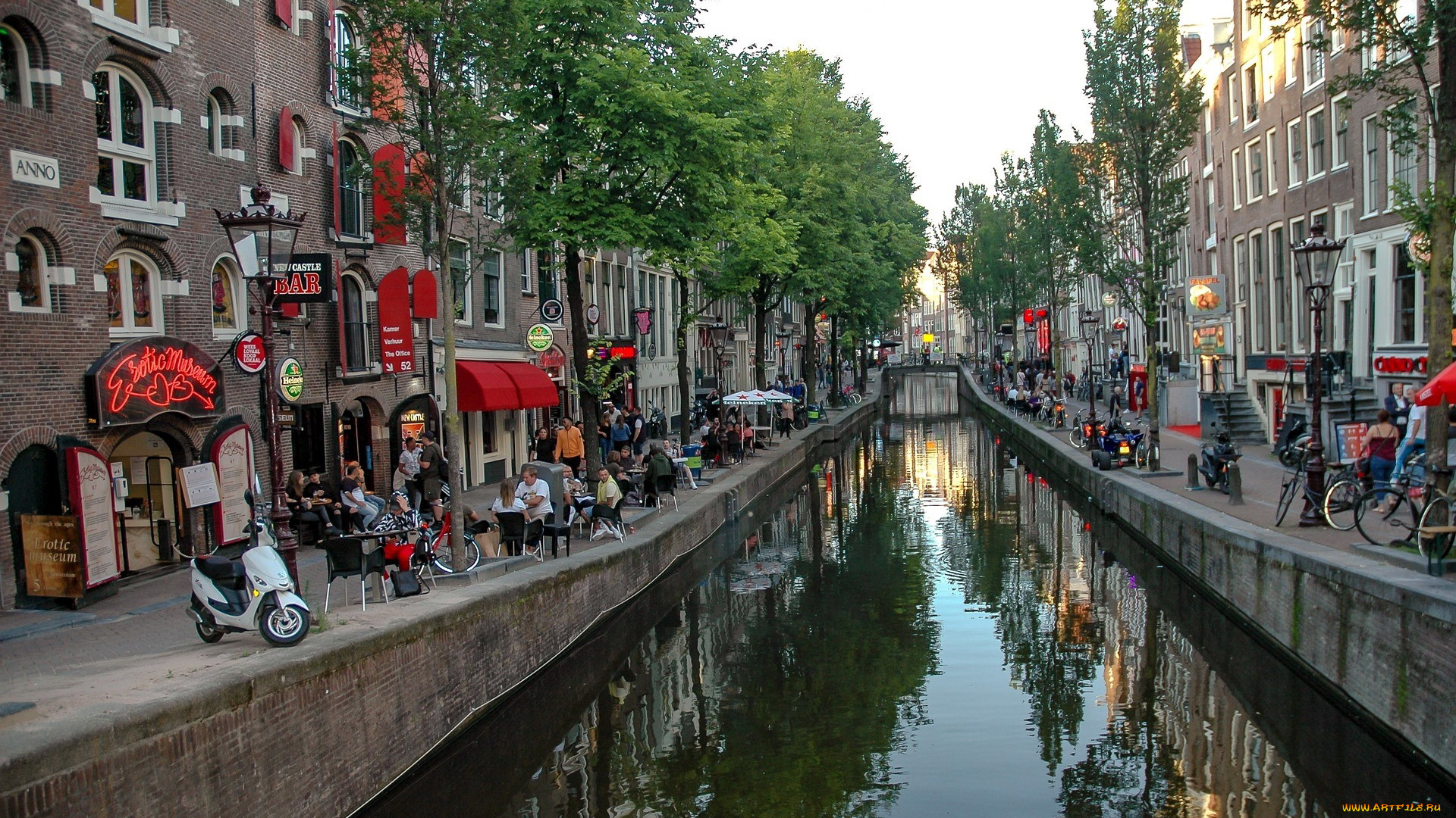 города, амстердам, , нидерланды, канал, набережная