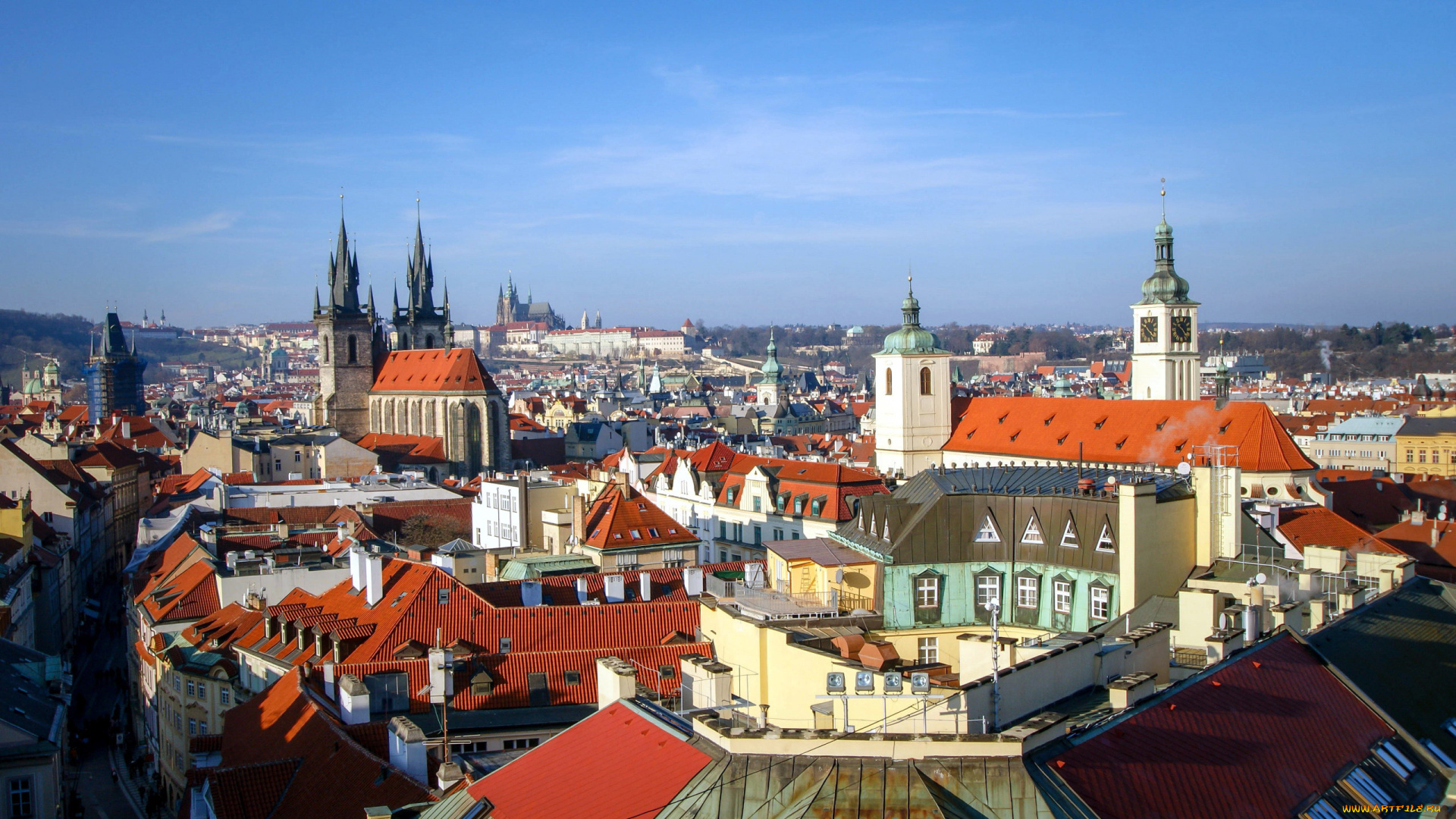 города, прага, , чехия, панорама