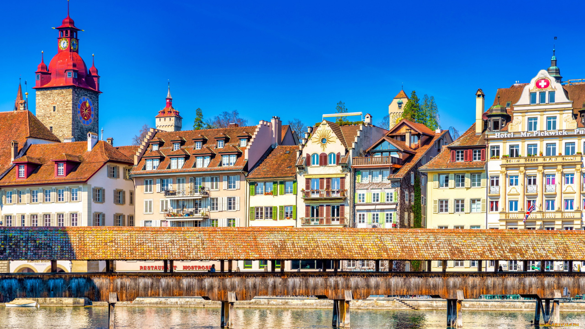 reuss, river, kapellbrucke, города, люцерн, , швейцария, reuss, river