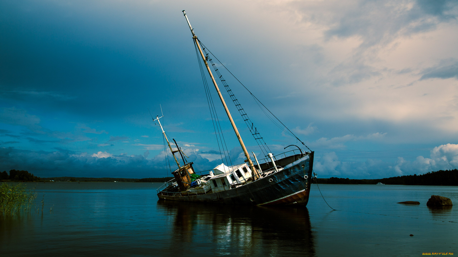 корабли, баркасы, , , буксиры, накренившееся, судно