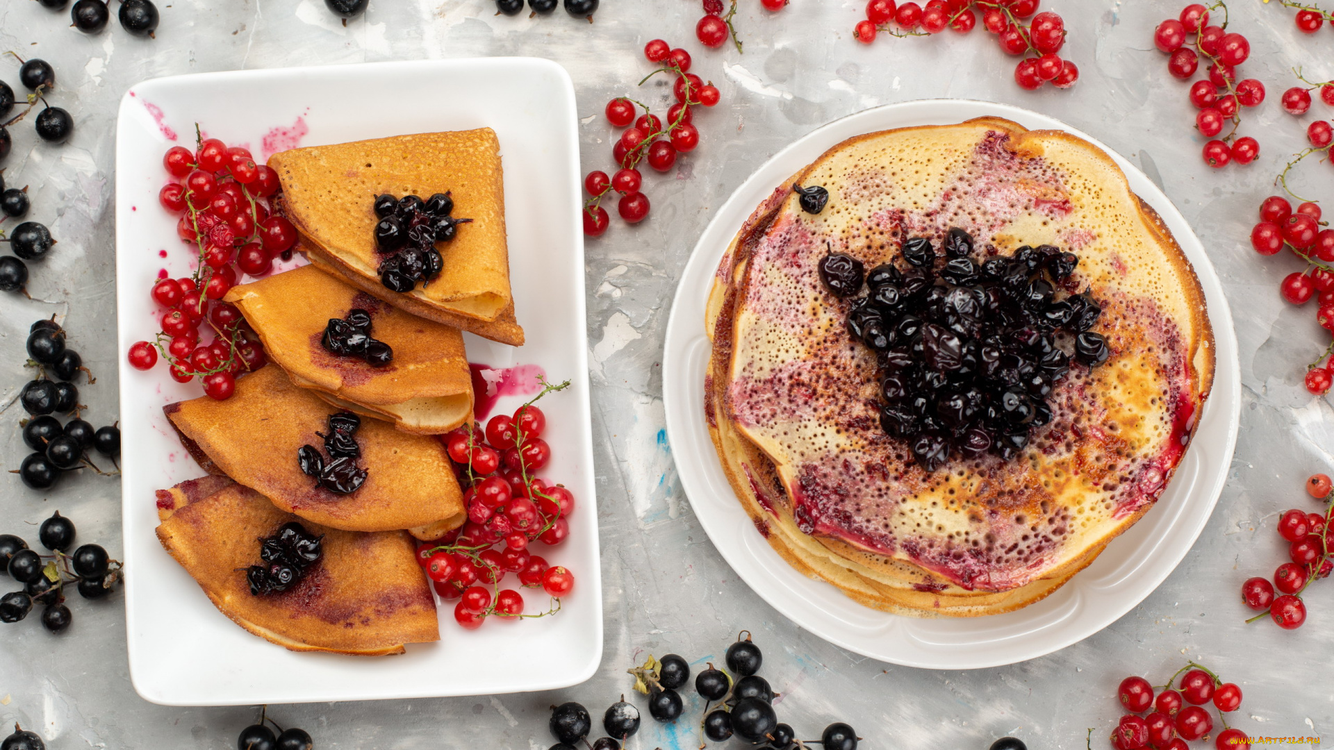 еда, блины, , оладьи, ягоды, смородина, красная, черная