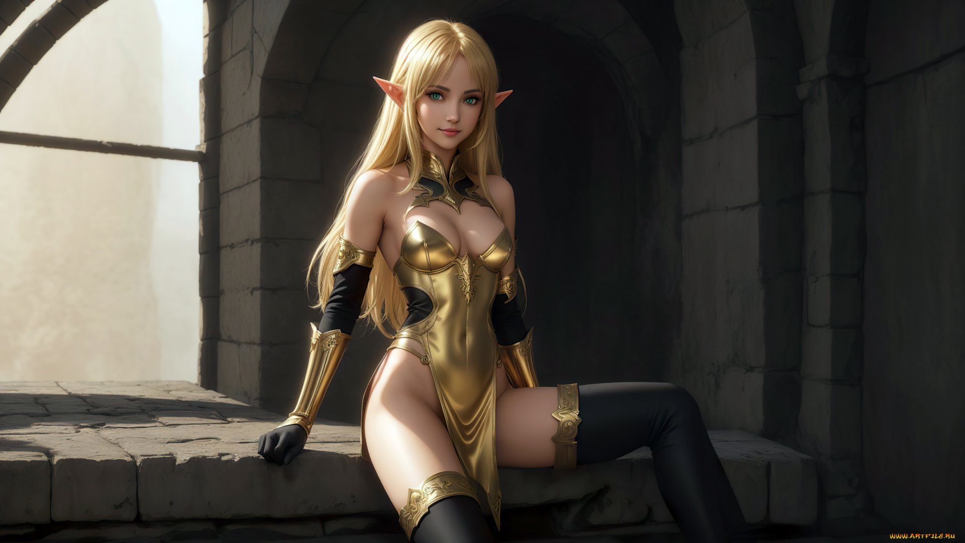 3д, графика, эльфы, , elves, girl, fantasy, green, eyes, art, elf, digital, cutie