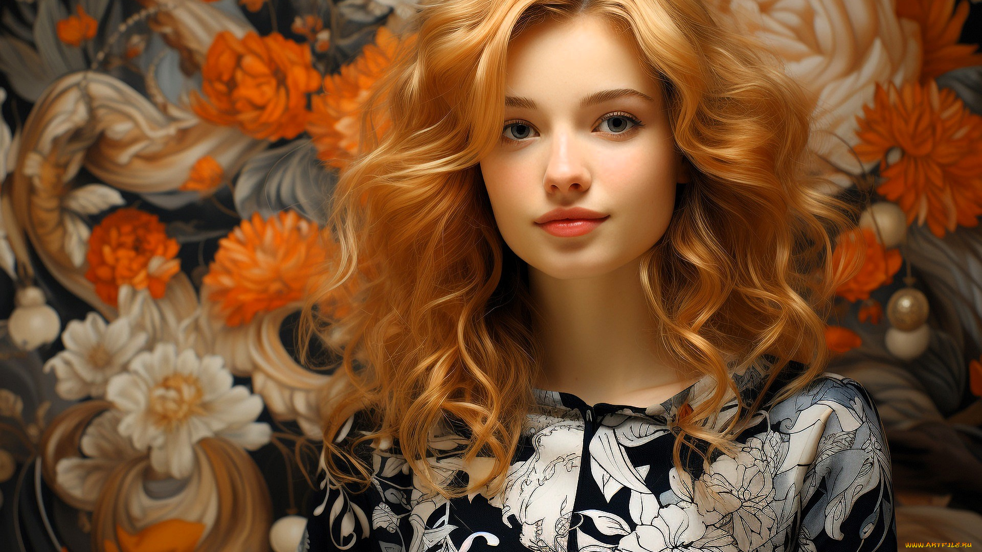 3д, графика, портреты, и, лица, , portraits, and, faсes, девушка, блондинка, цветы