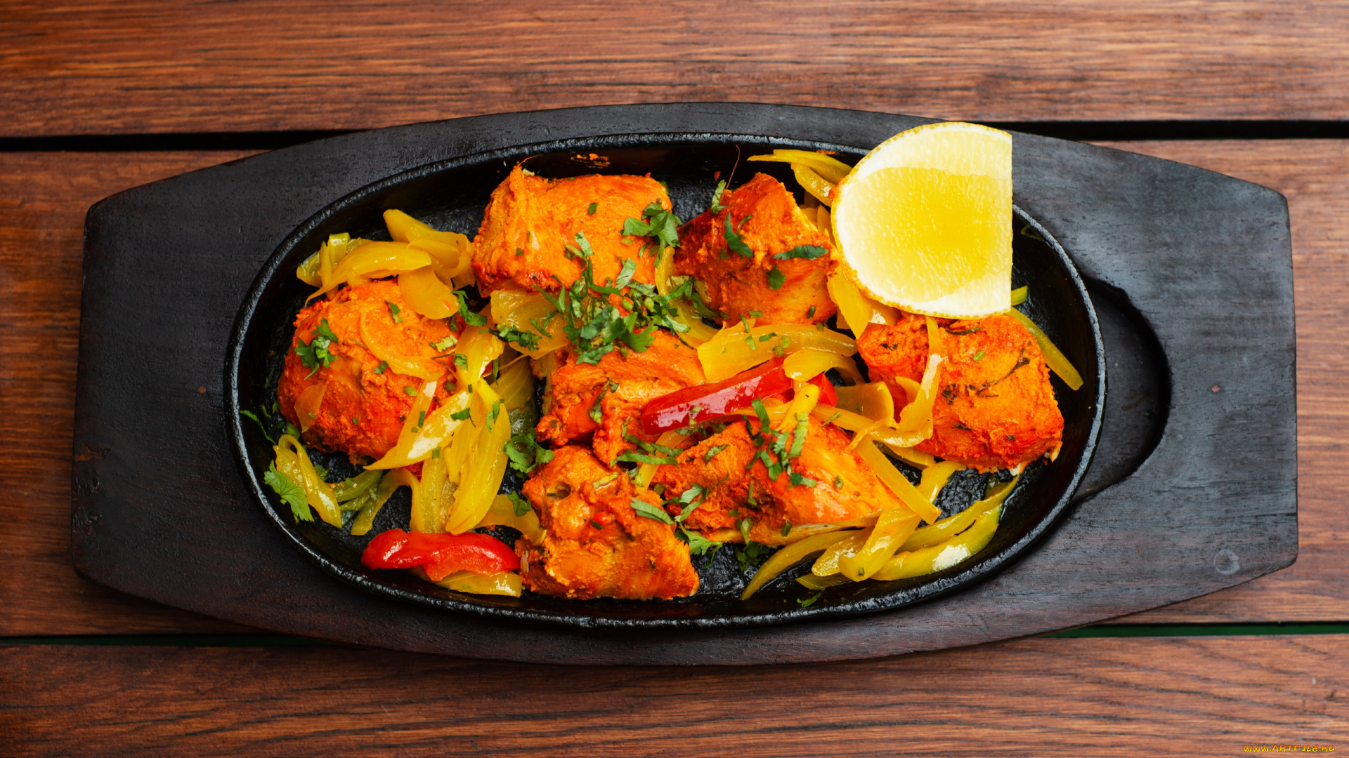 еда, мясные, блюда, лимон, мясо, овощи