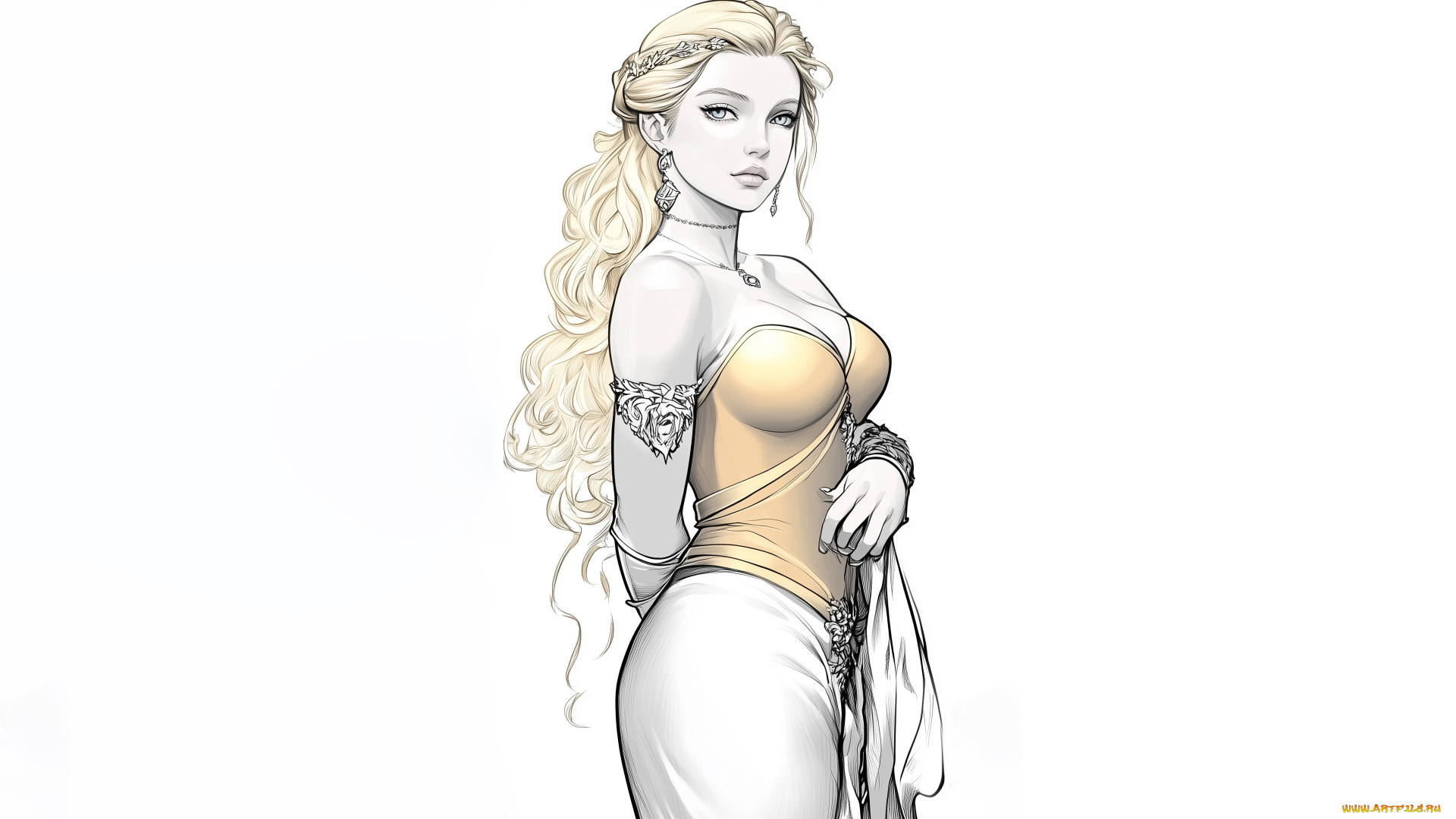 рисованное, люди, красивая, девушка