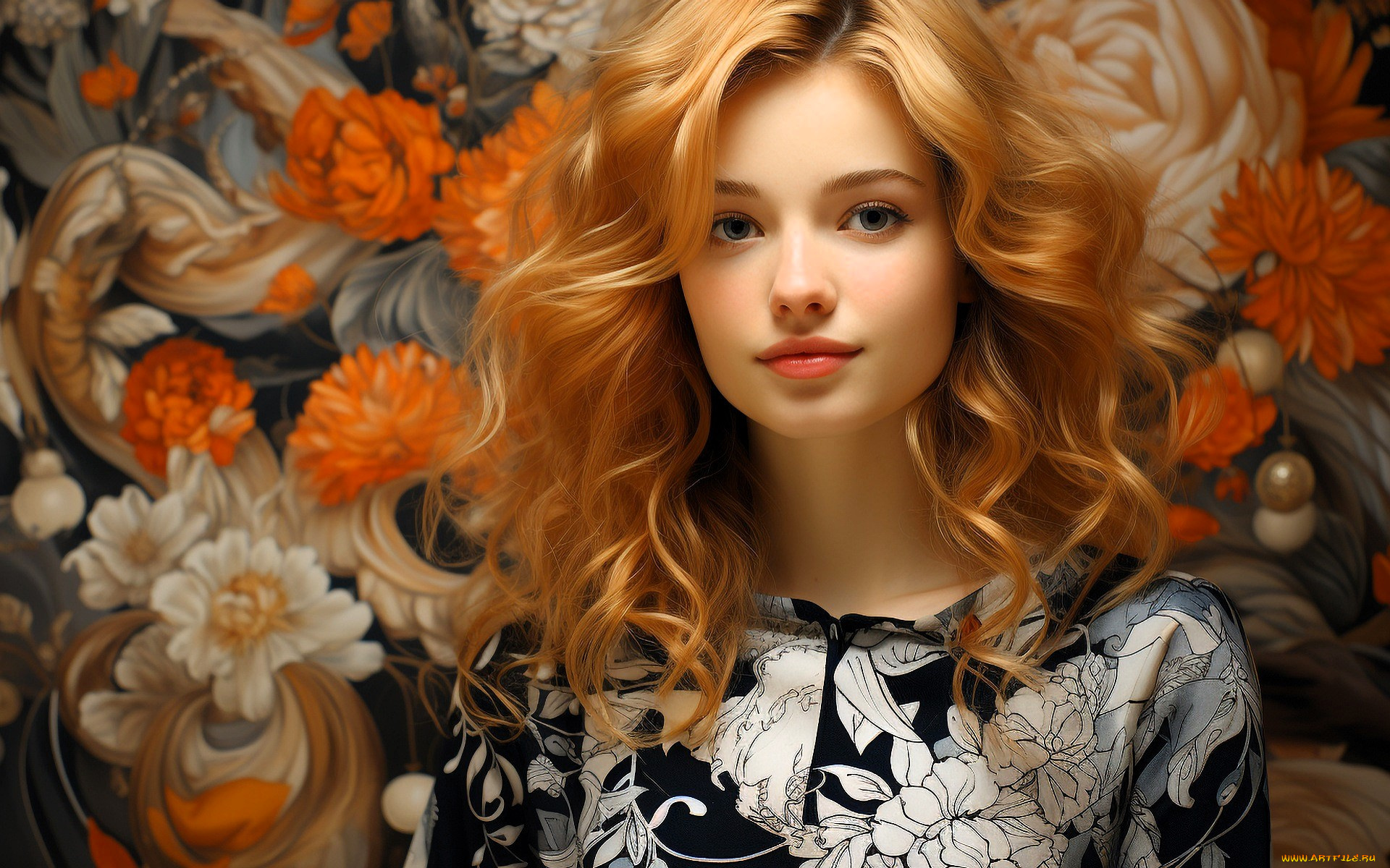 3д, графика, портреты, и, лица, , portraits, and, faсes, девушка, блондинка, цветы