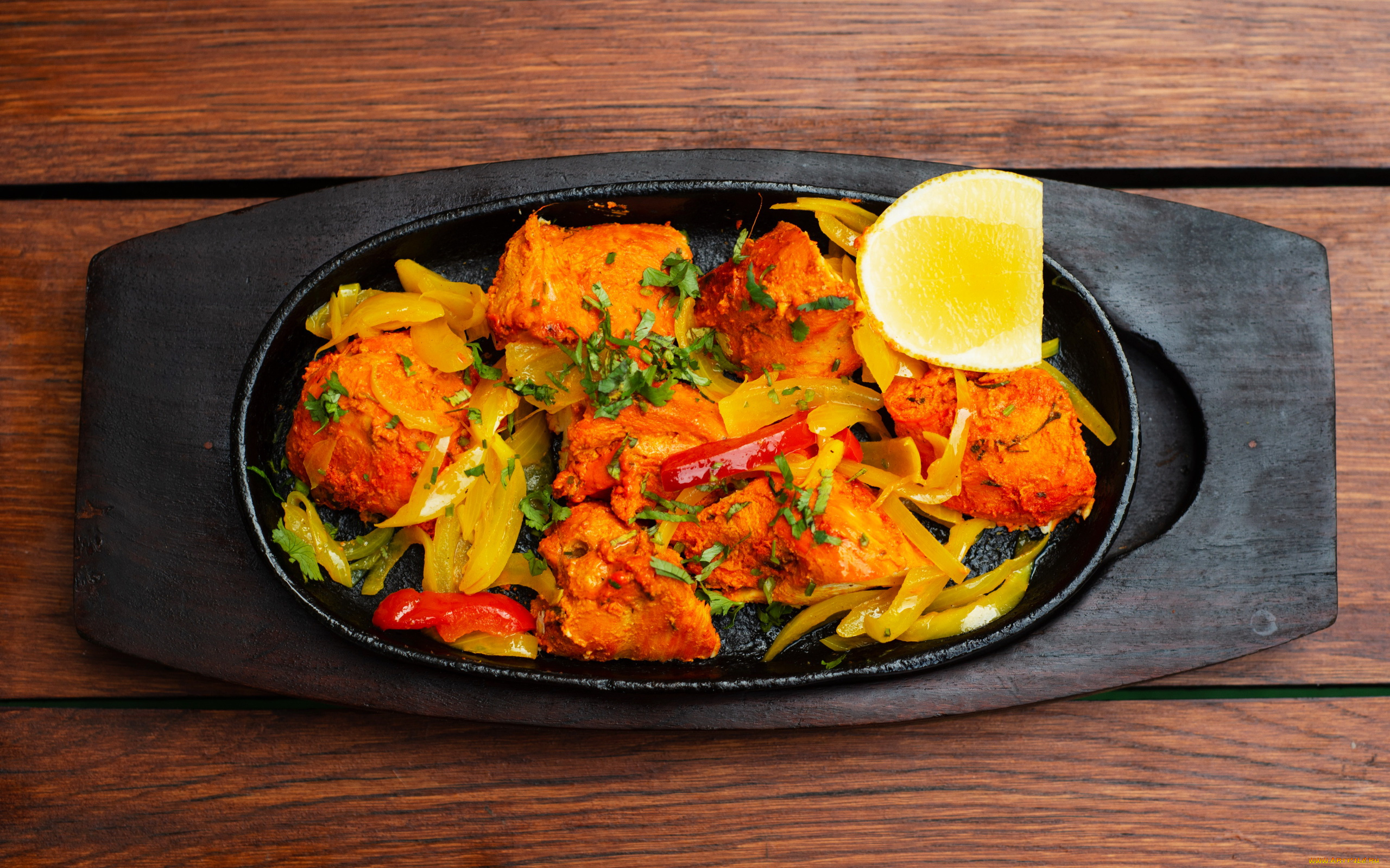 еда, мясные, блюда, лимон, мясо, овощи