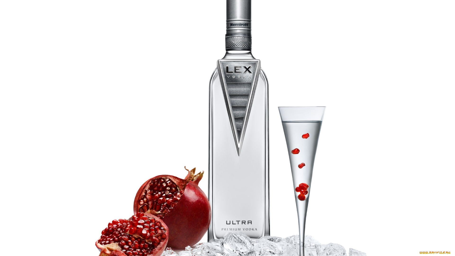 бренды, nemiroff, лед, гранат, водка, бокал