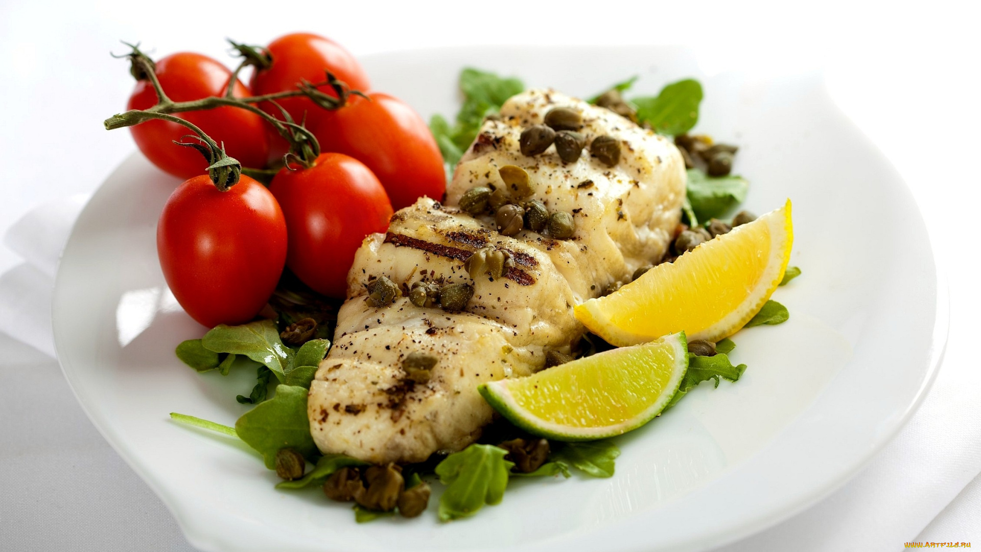 еда, рыбные, блюда, морепродуктами, филе, рыбы, помидоры, специи, лимон, томаты