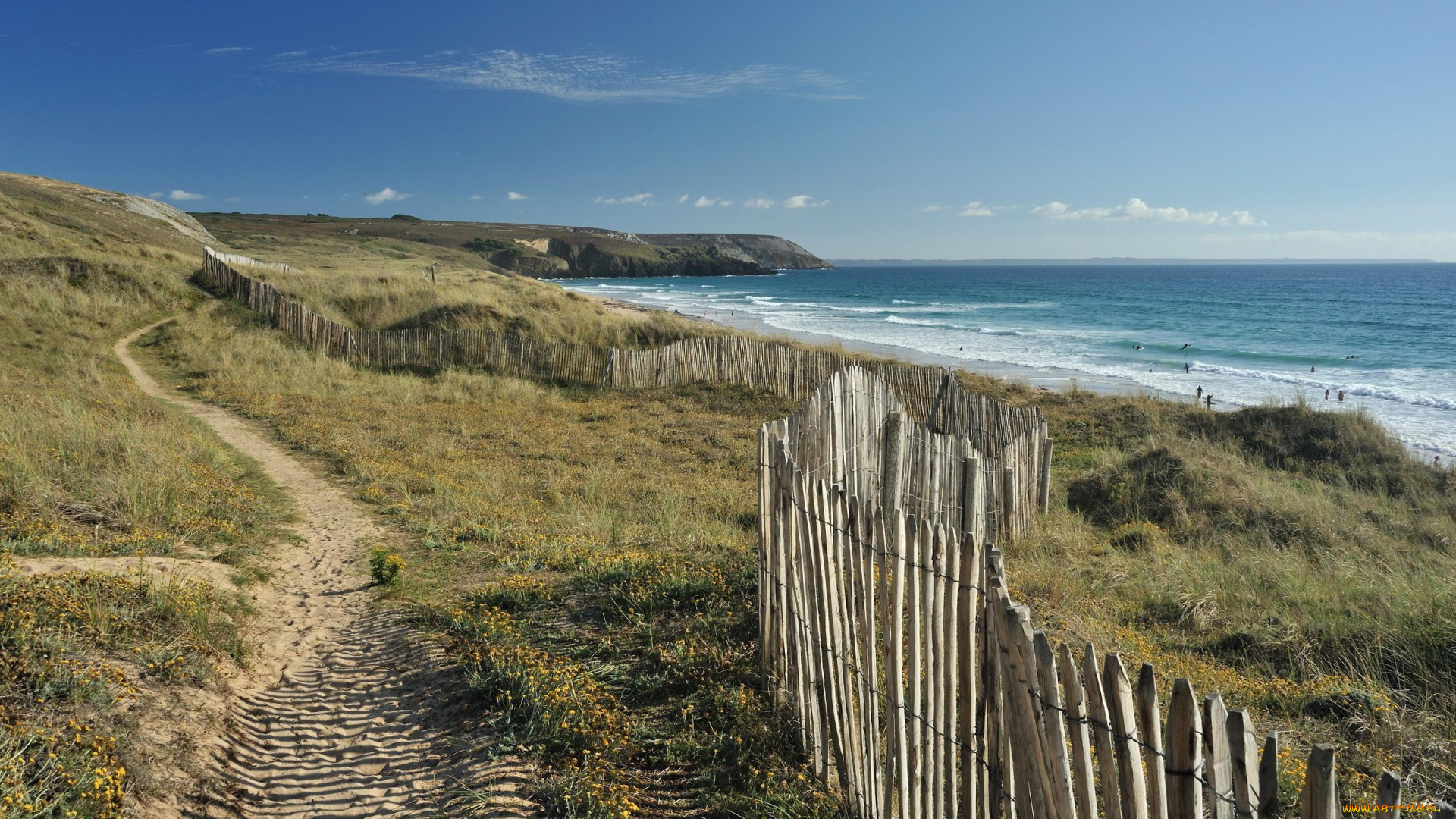 природа, побережье, море, дорога, забор