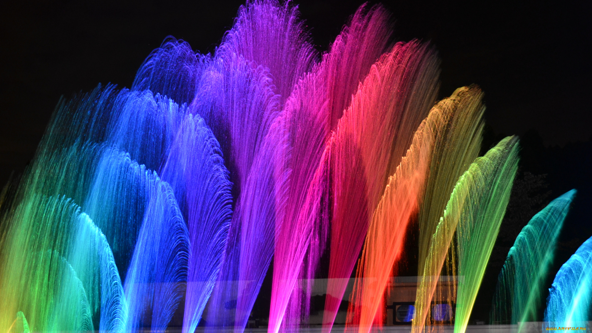 разное, иллюминация, цвета, вода, ночь