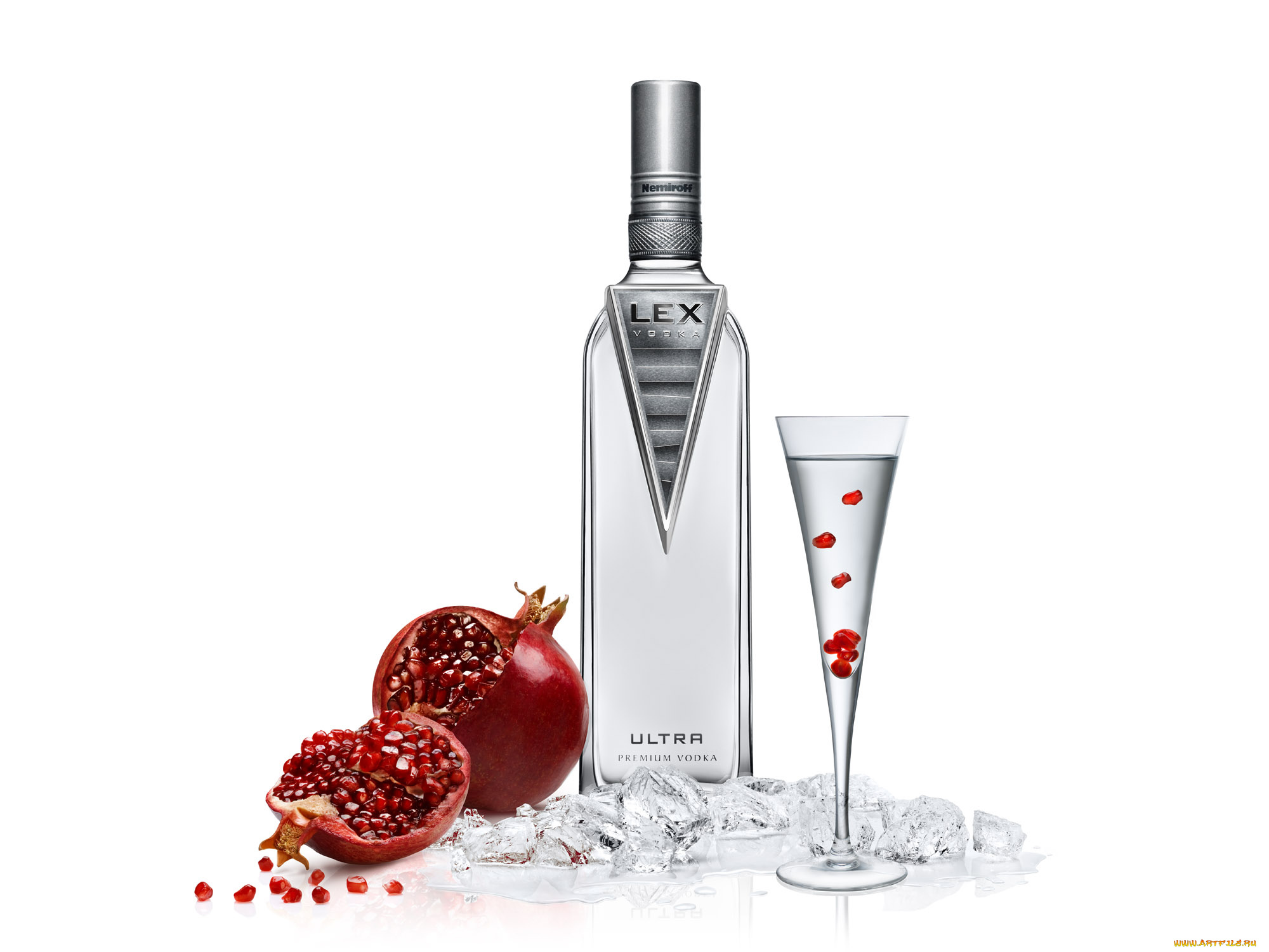 бренды, nemiroff, лед, гранат, водка, бокал