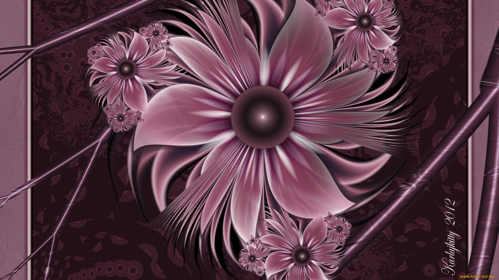 3д, графика, flowers, цветы, лепестки, узор, цвета