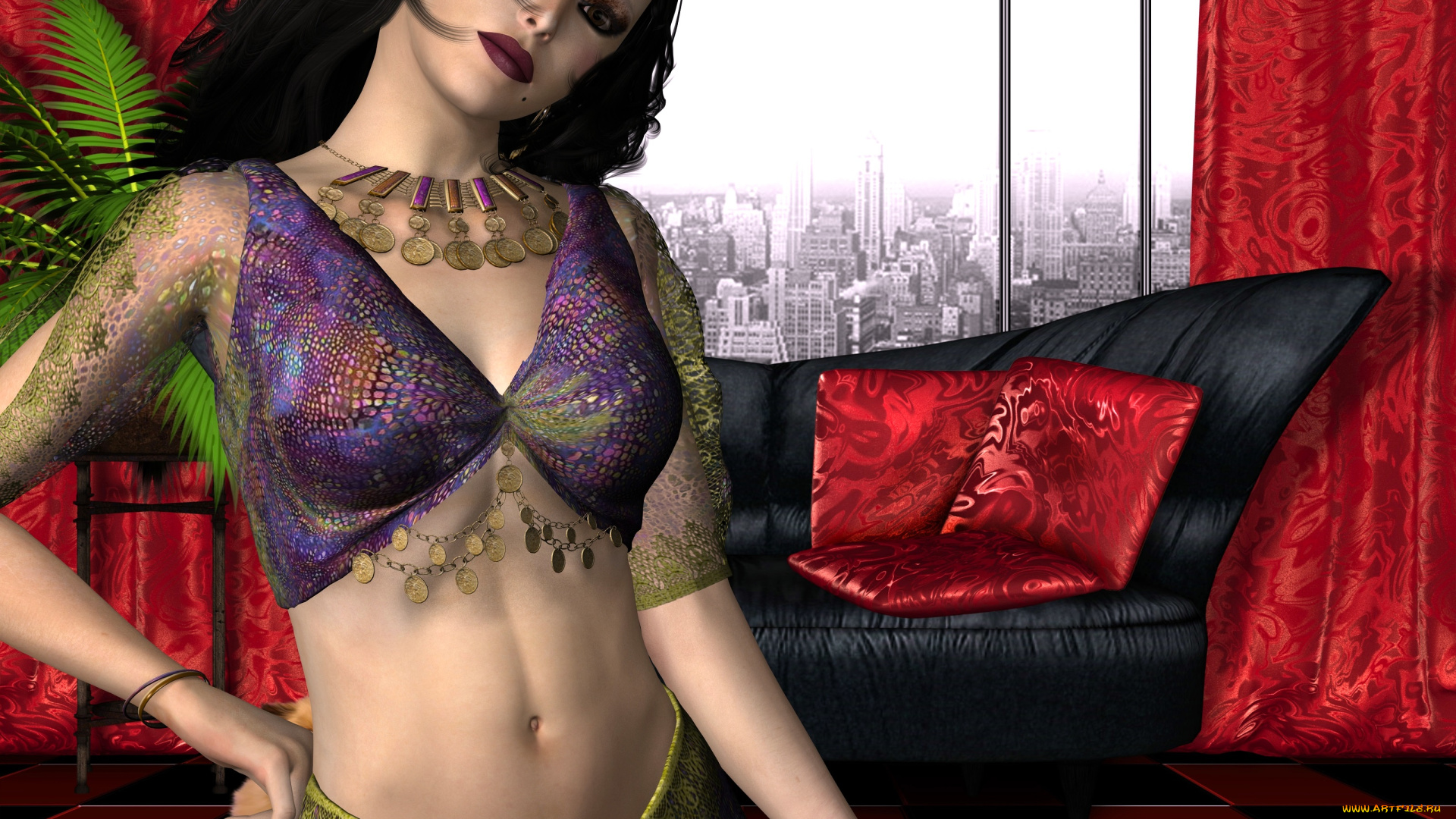 3д, графика, people, люди, диван, подушки