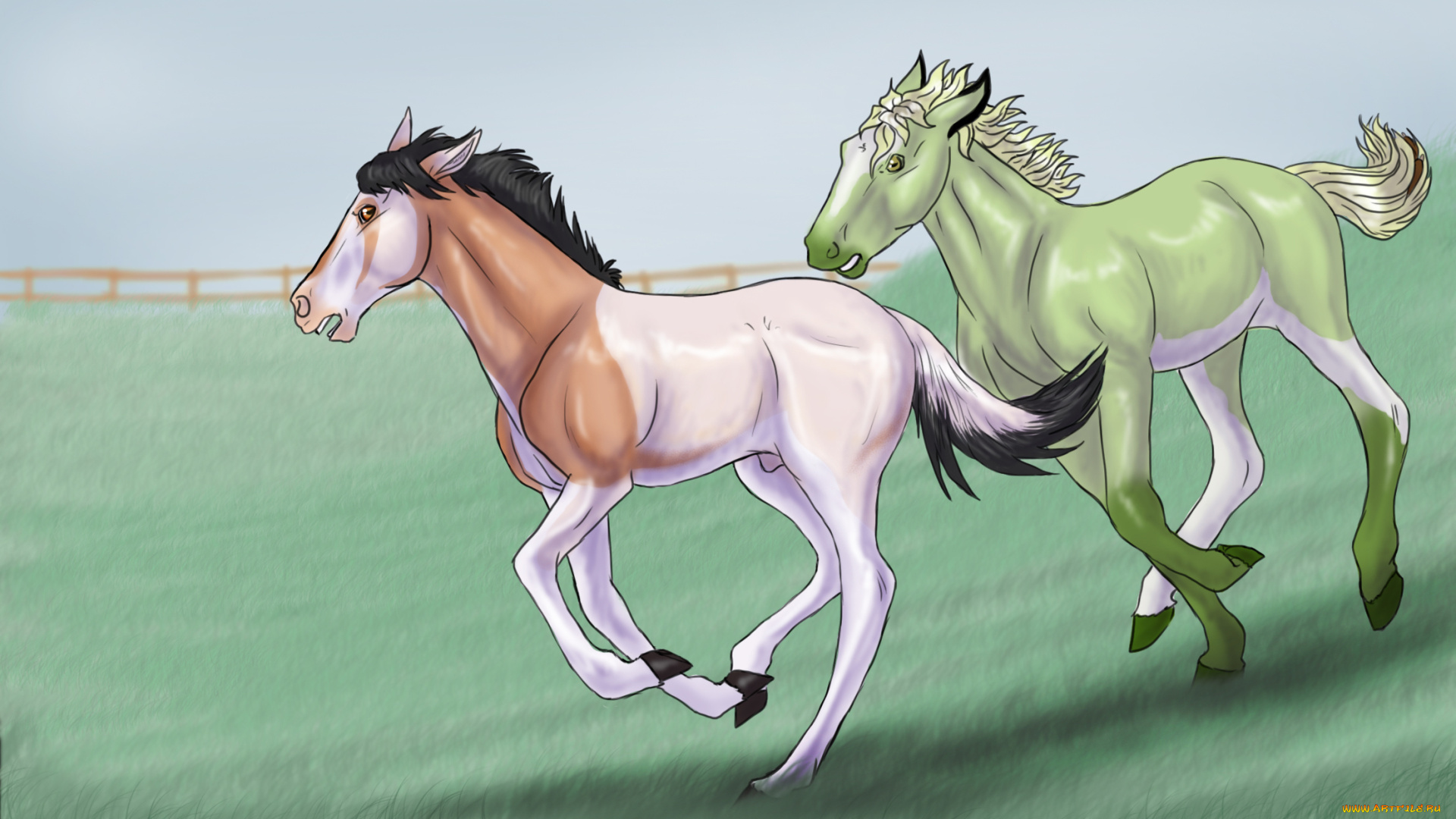 рисованные, животные, лошади