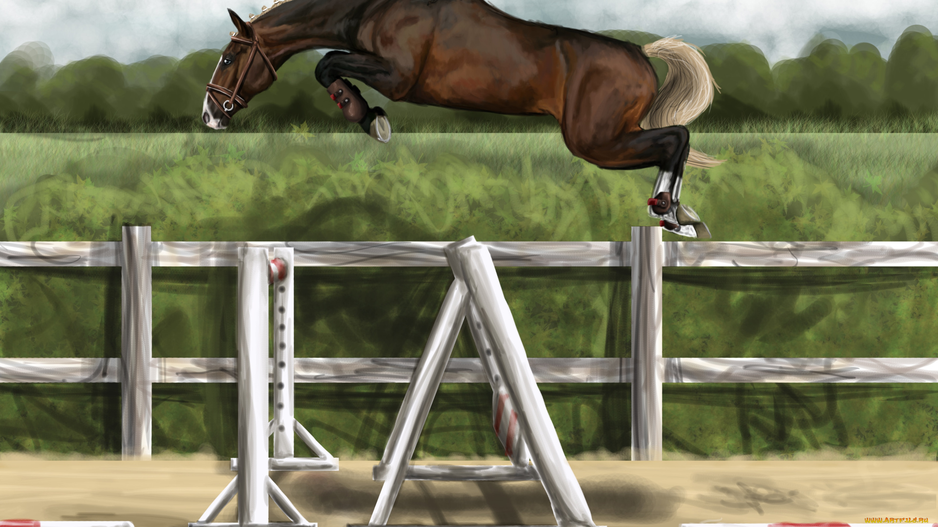 рисованные, животные, лошади, лошадь