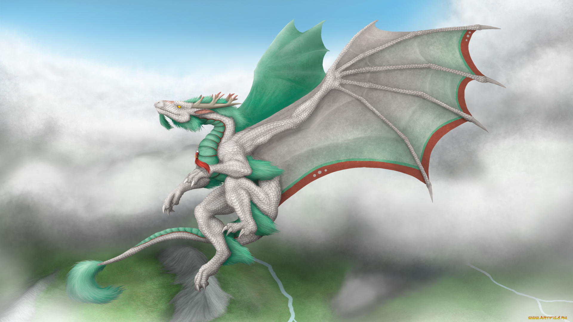 рисованные, животные, сказочные, мифические, дракон