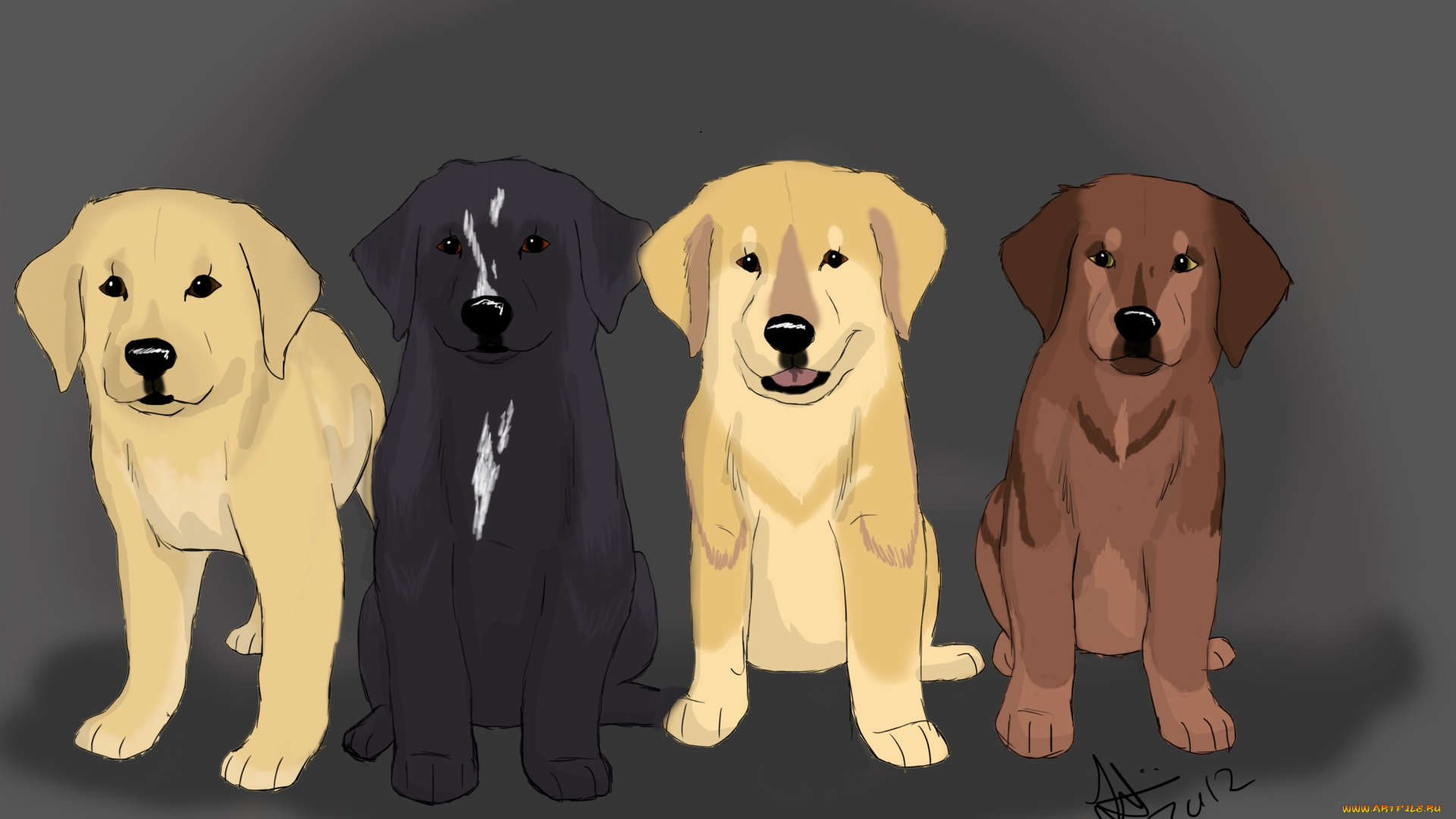 рисованные, животные, собаки, щенки