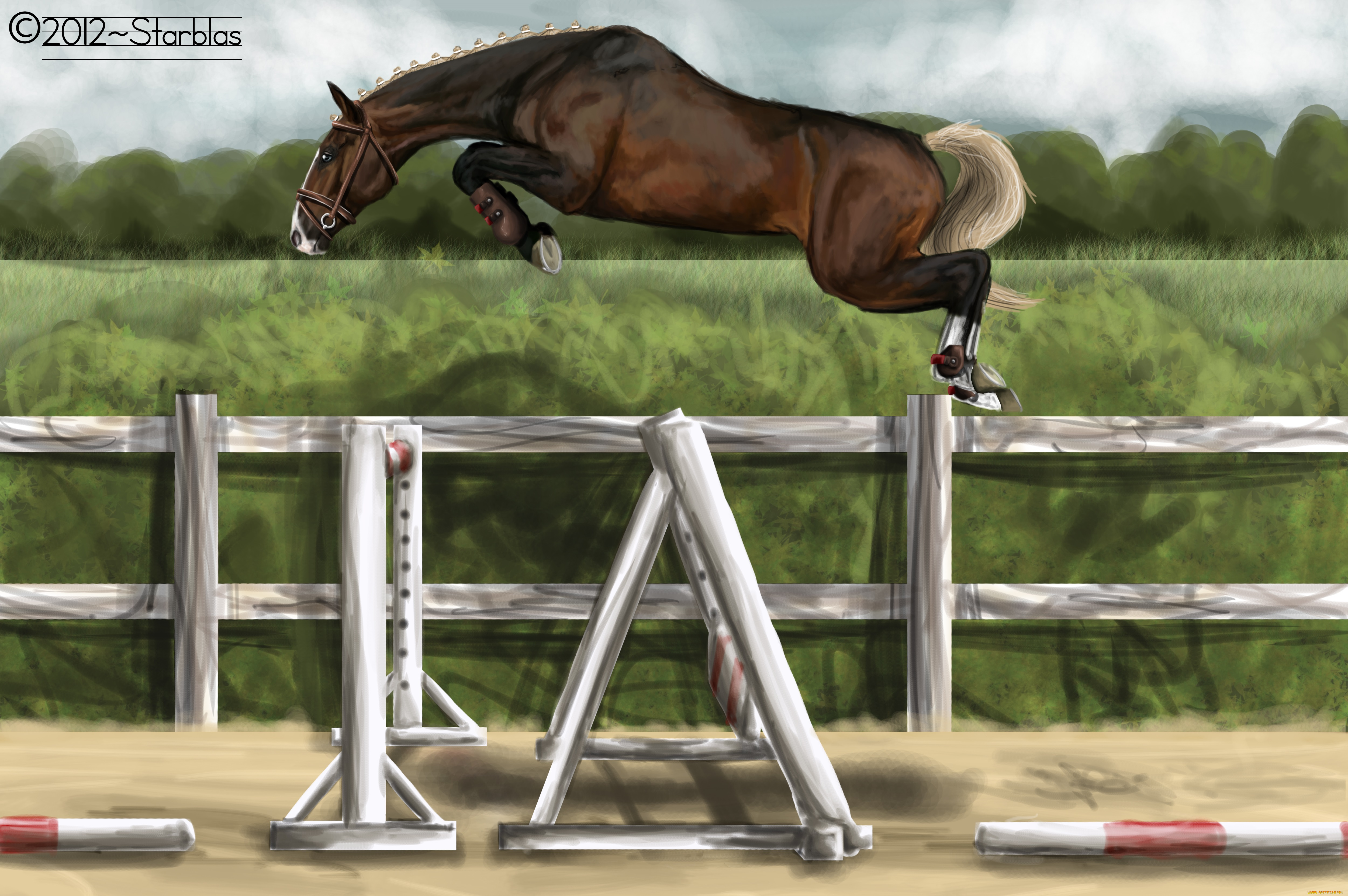 рисованные, животные, лошади, лошадь