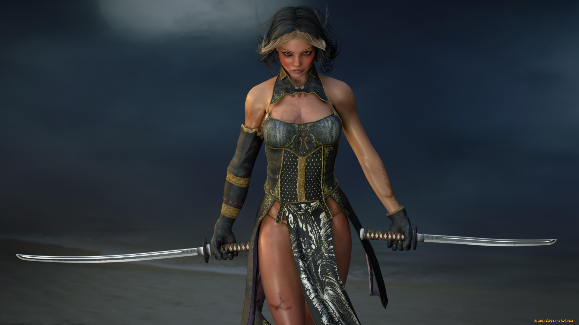 3д, графика, амазонки, , amazon, катана, взгляд, девушка